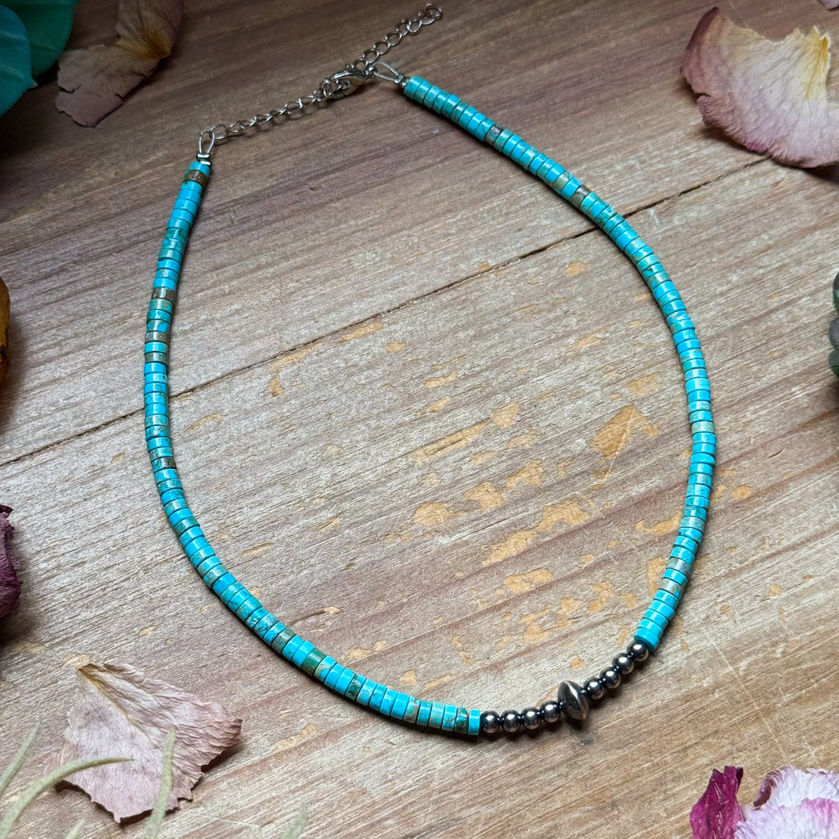 14" Variscite Turquoise & Sterling Silver Pearl Choker