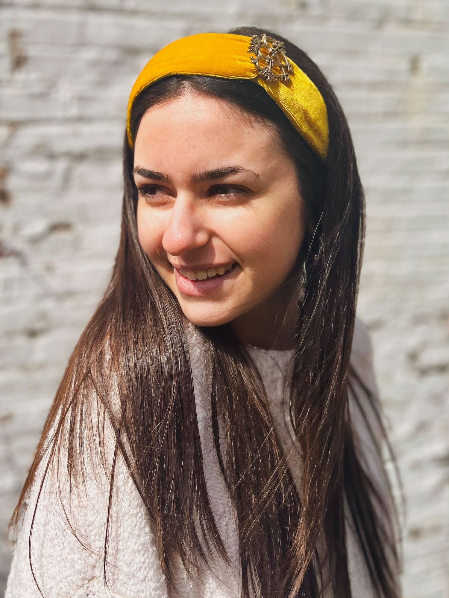 Velvet Brooch Headband - Royal Yellow - My American Goods