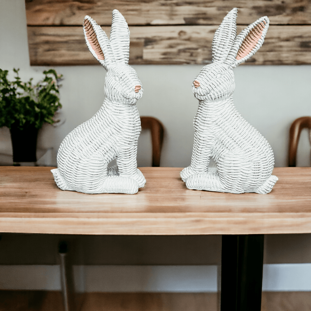 Gia Roma Easter Decorations White / Set of 2 Basket Weave Bunny