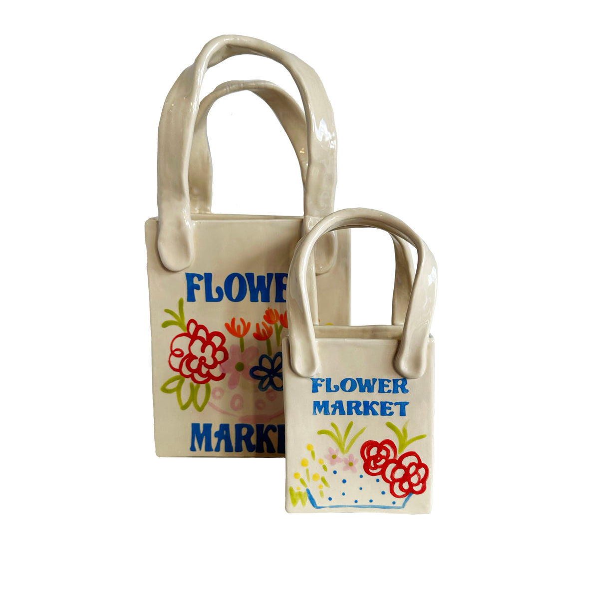 Flower Market Medium Tote Bag Vase Featuring Handpainted Artwork