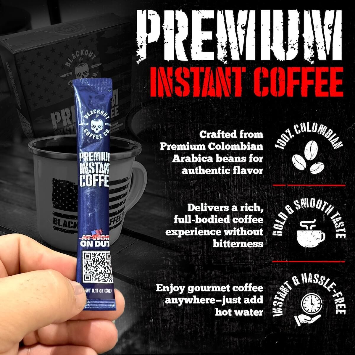 Blackout Coffee Co Instant Coffee Colombian Instant Coffee – 32 Count