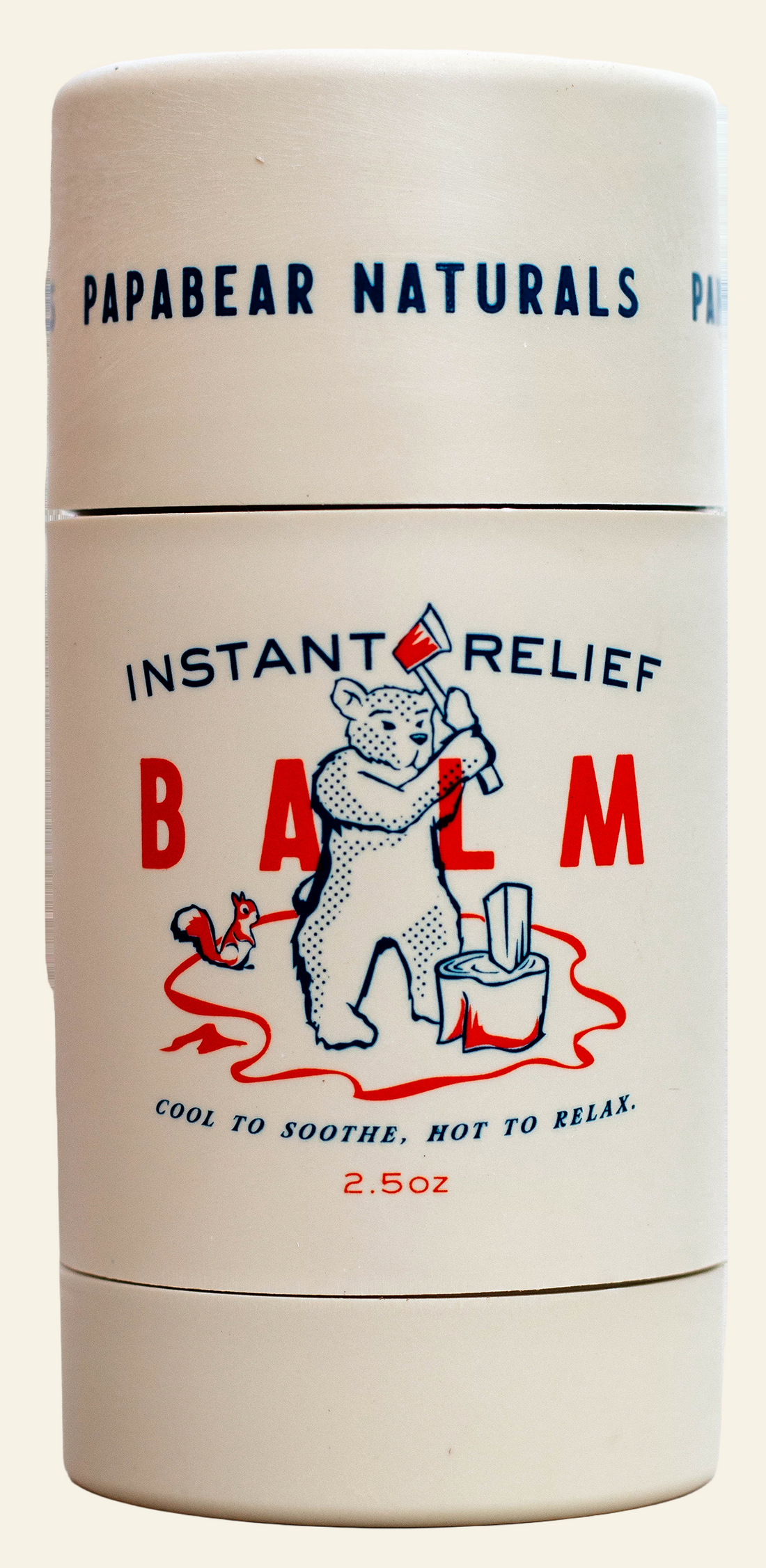 Papabear Naturals Instant Relief Balm container with bear illustration on a white background
