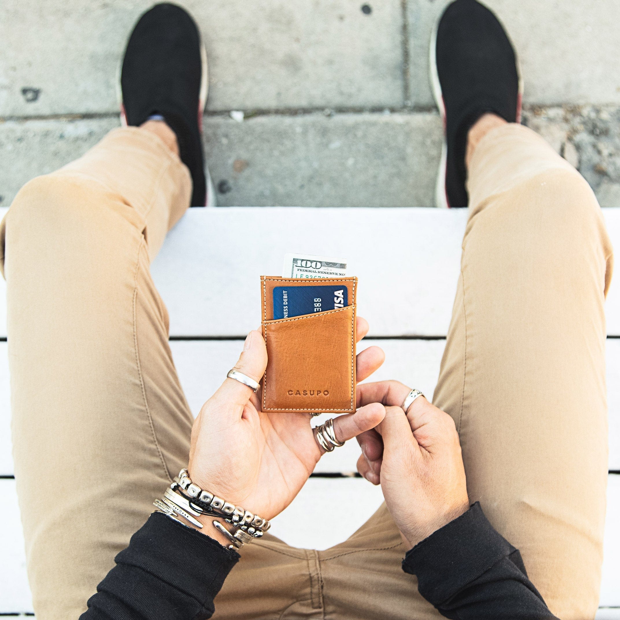 CASUPO Slim Card Holder Minimalist Wallet with RFID protection - Natural