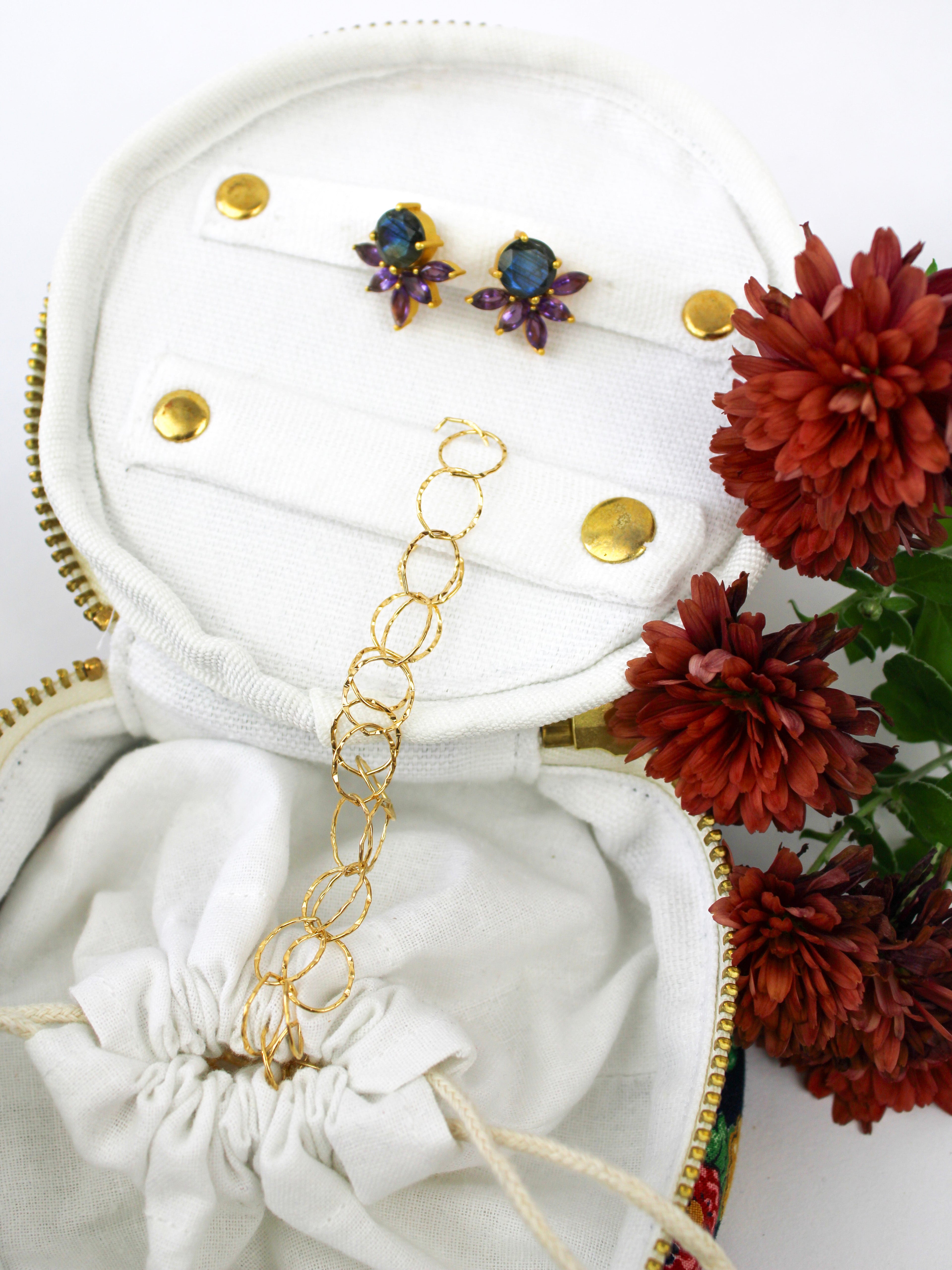 Navy Bouquet Jewelry Pouch - My American Goods