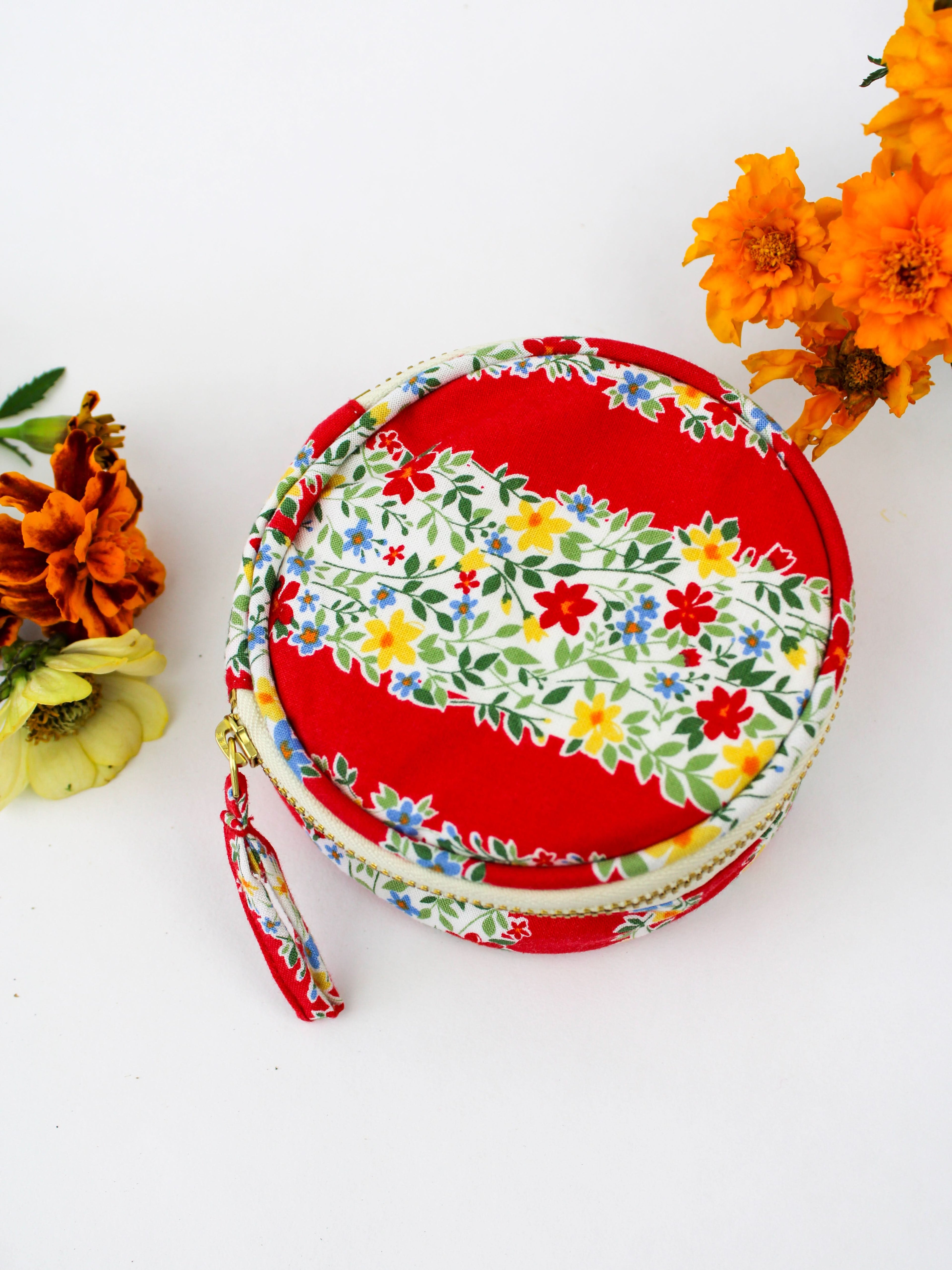 Red Floral Stripe Jewelry Pouch - My American Goods
