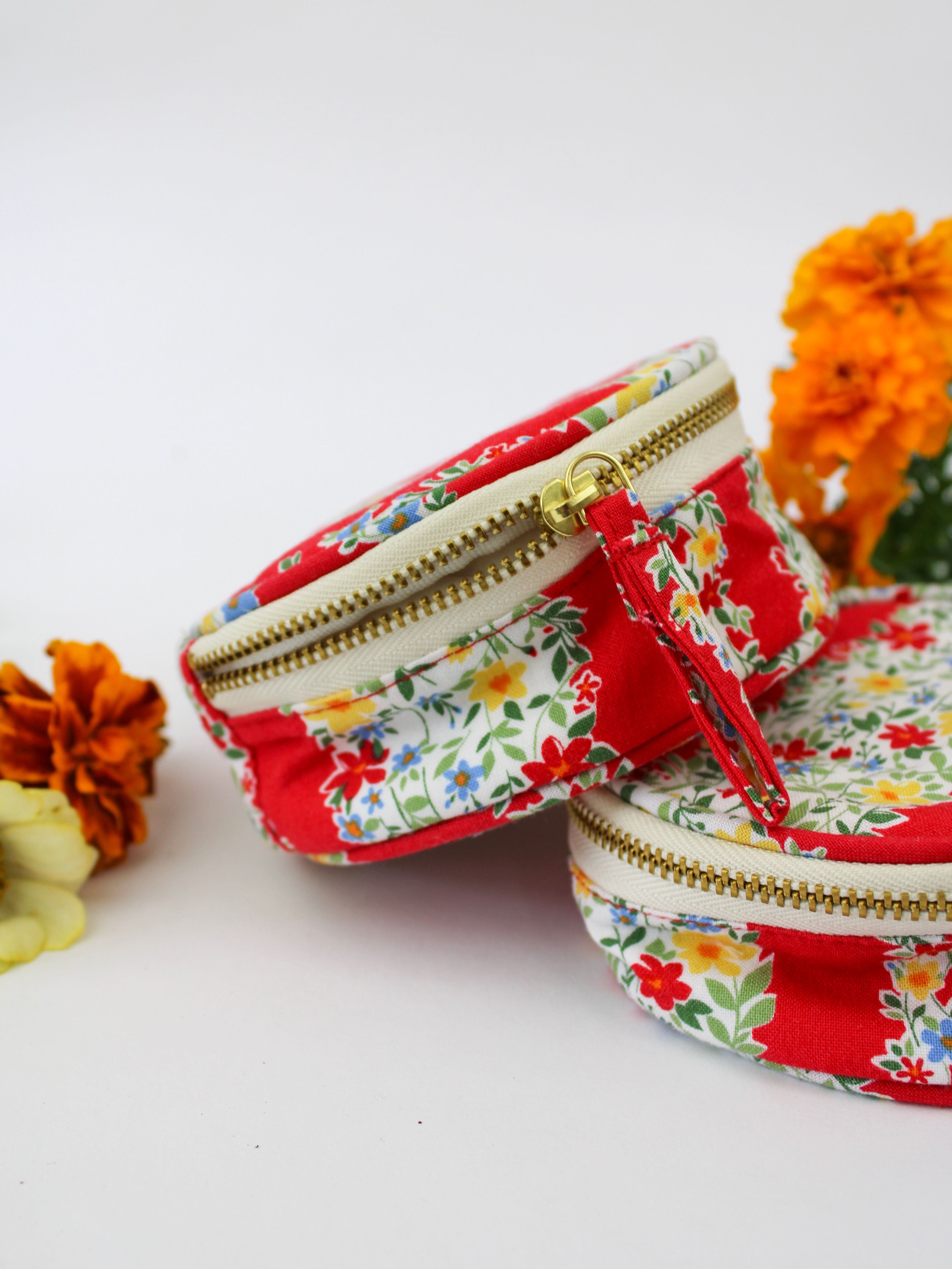 Red Floral Stripe Jewelry Pouch - My American Goods