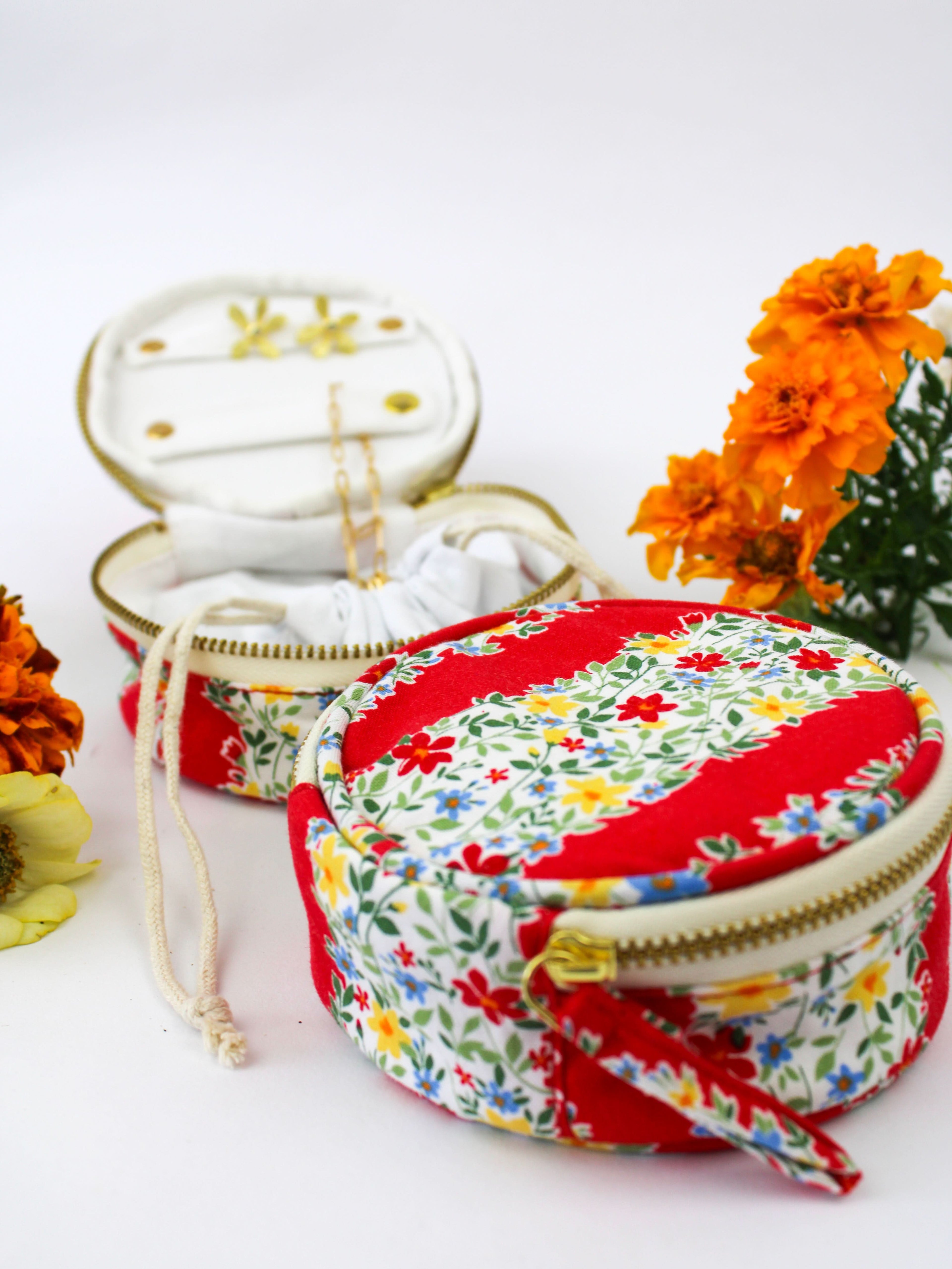 Red Floral Stripe Jewelry Pouch - My American Goods