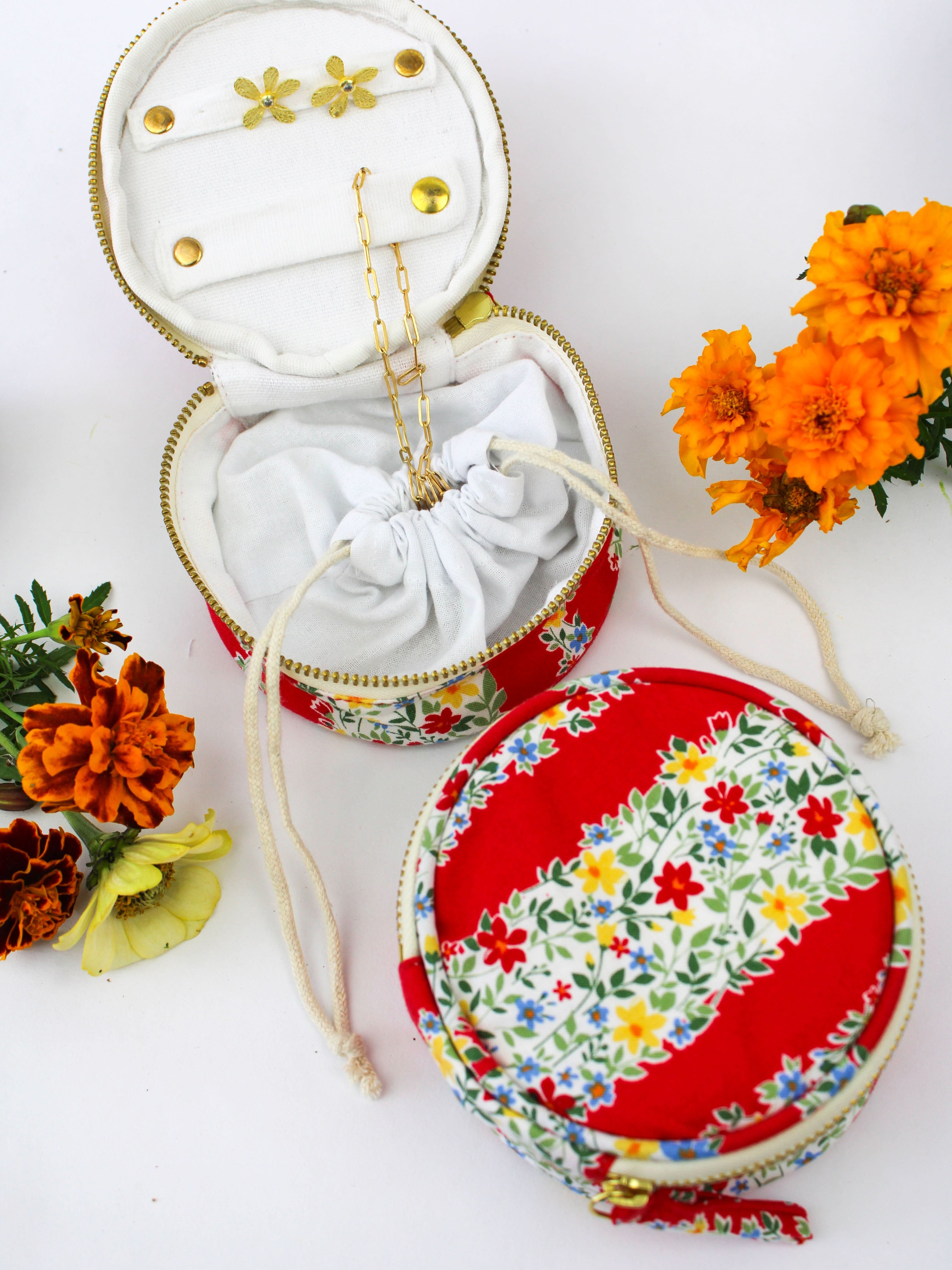 Red Floral Stripe Jewelry Pouch - My American Goods