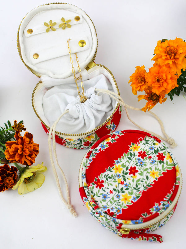 Red Floral Stripe Jewelry Pouch - My American Goods