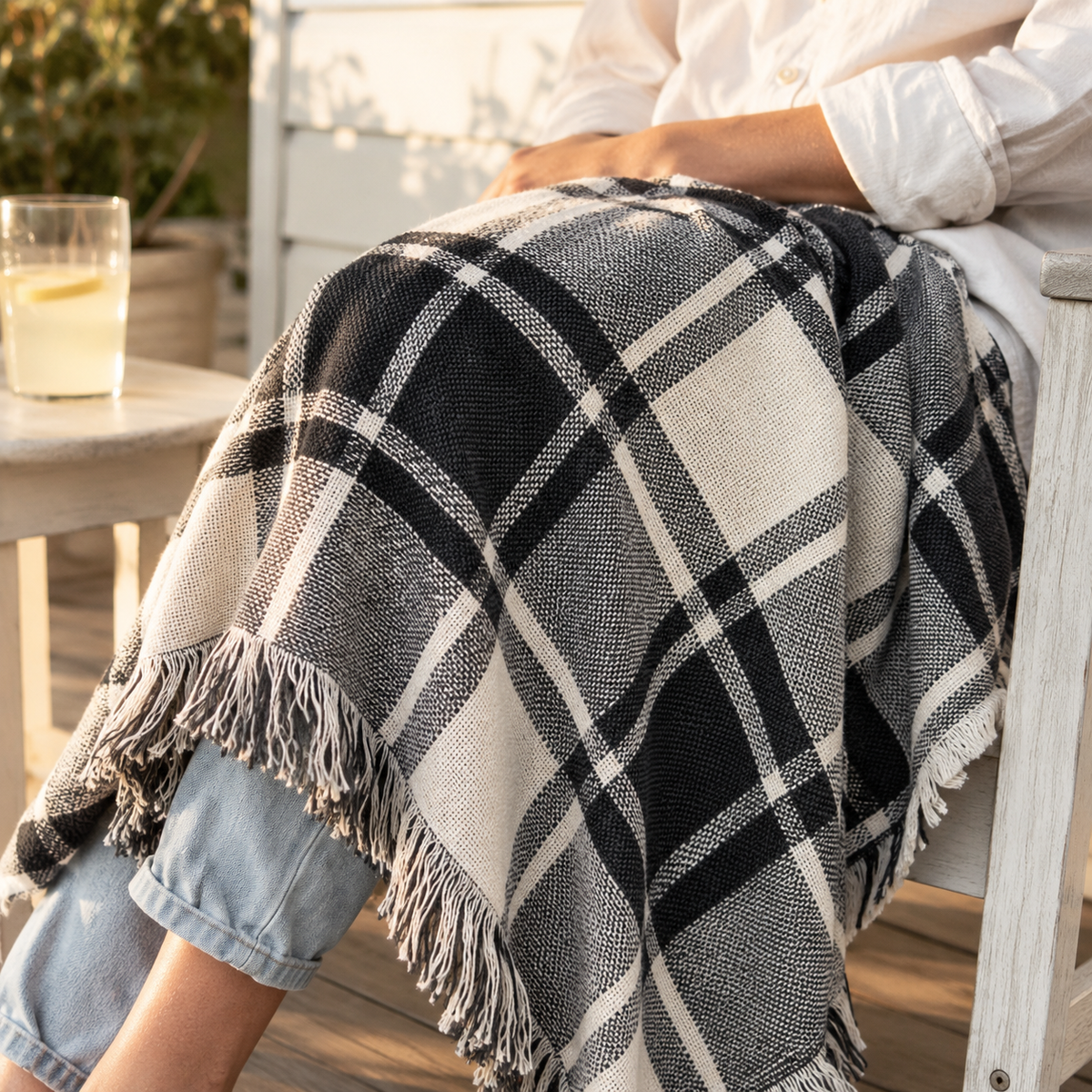 Ellis Graphite Black Plaid Cotton Throw Blanket