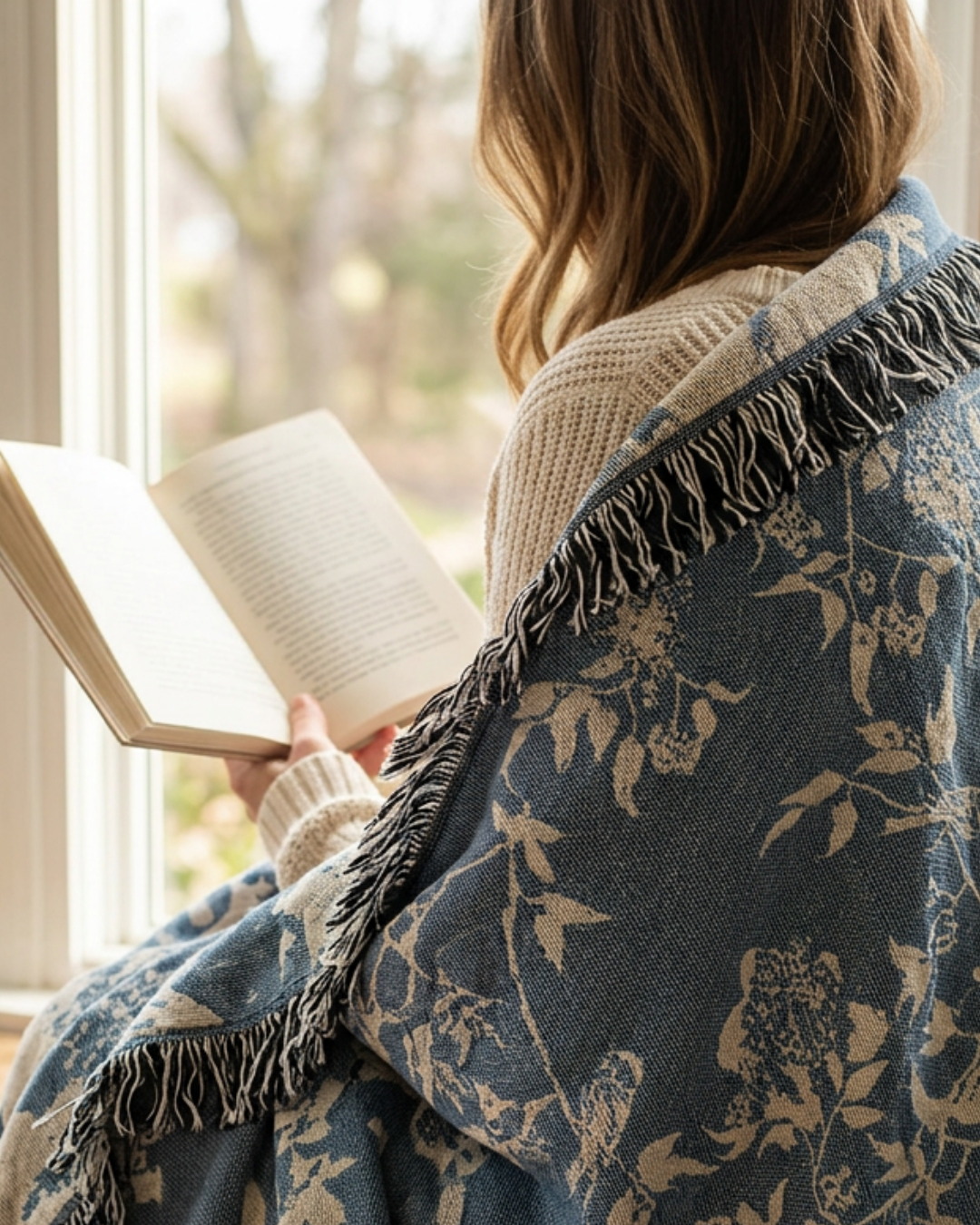 Wren Chambray Blue Bird Cotton Throw Blanket