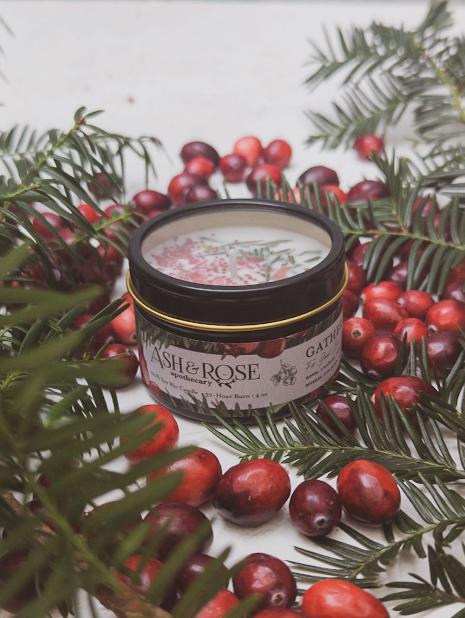 Ash & Rose candle 4 oz GATHER HERE Cranberry Pine Candle