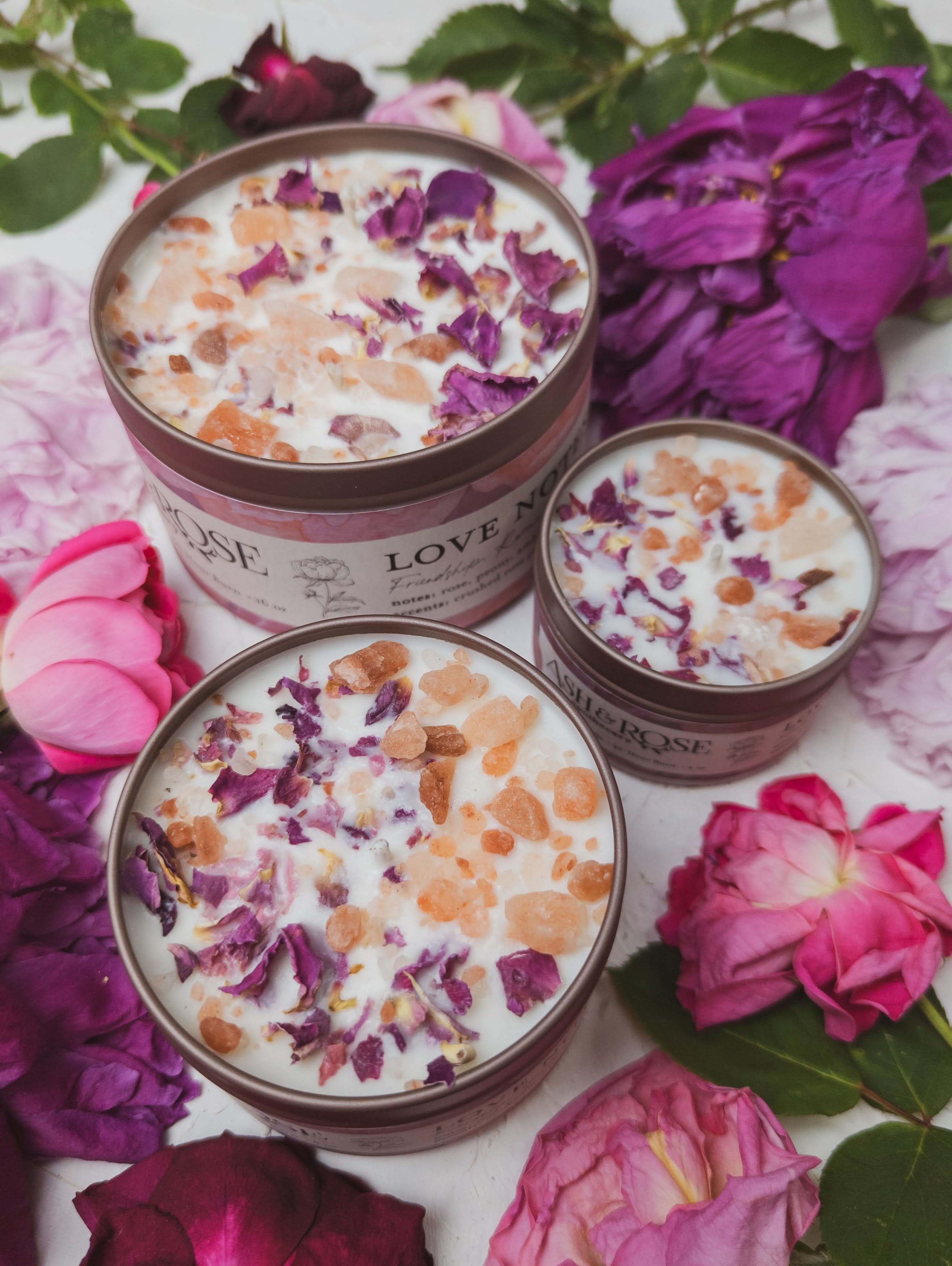 Ash & Rose candle LOVE NOTES Rose + Pink Salt Candle