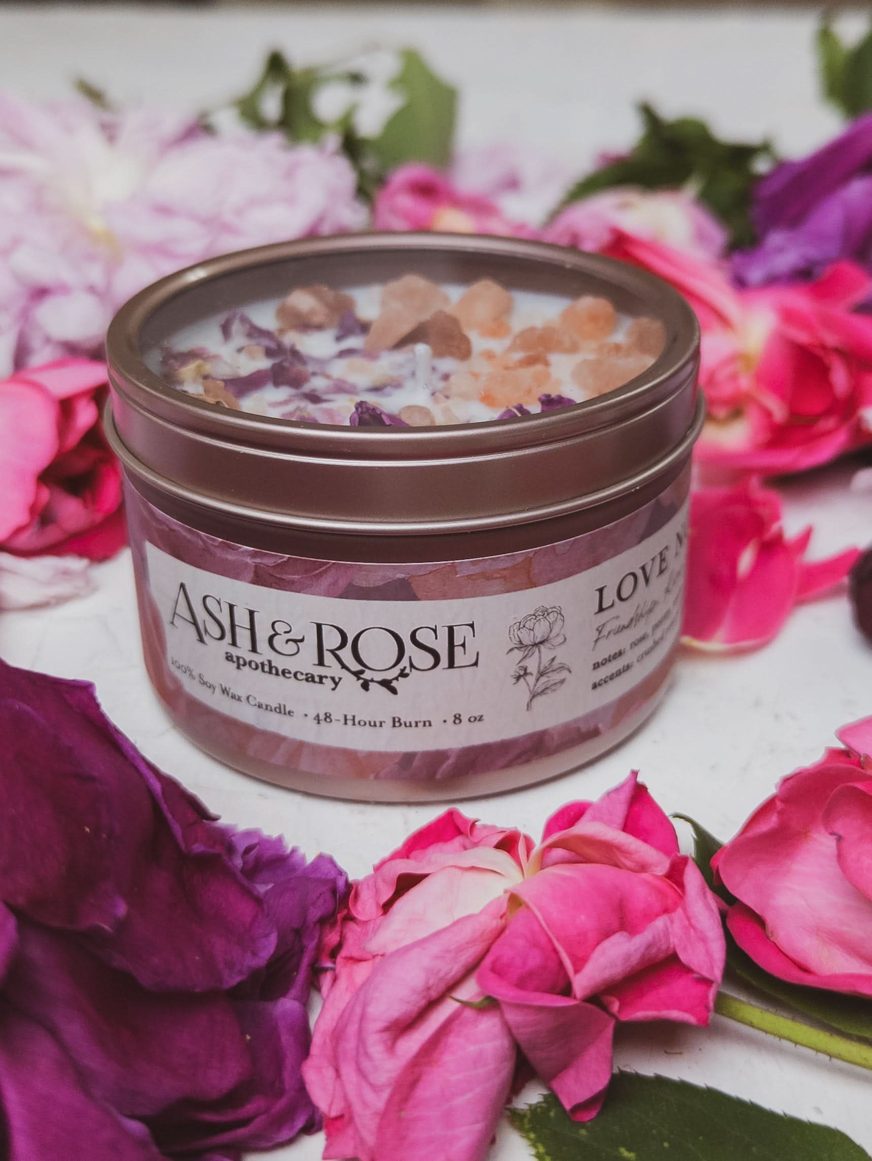 Ash & Rose candle LOVE NOTES Rose + Pink Salt Candle