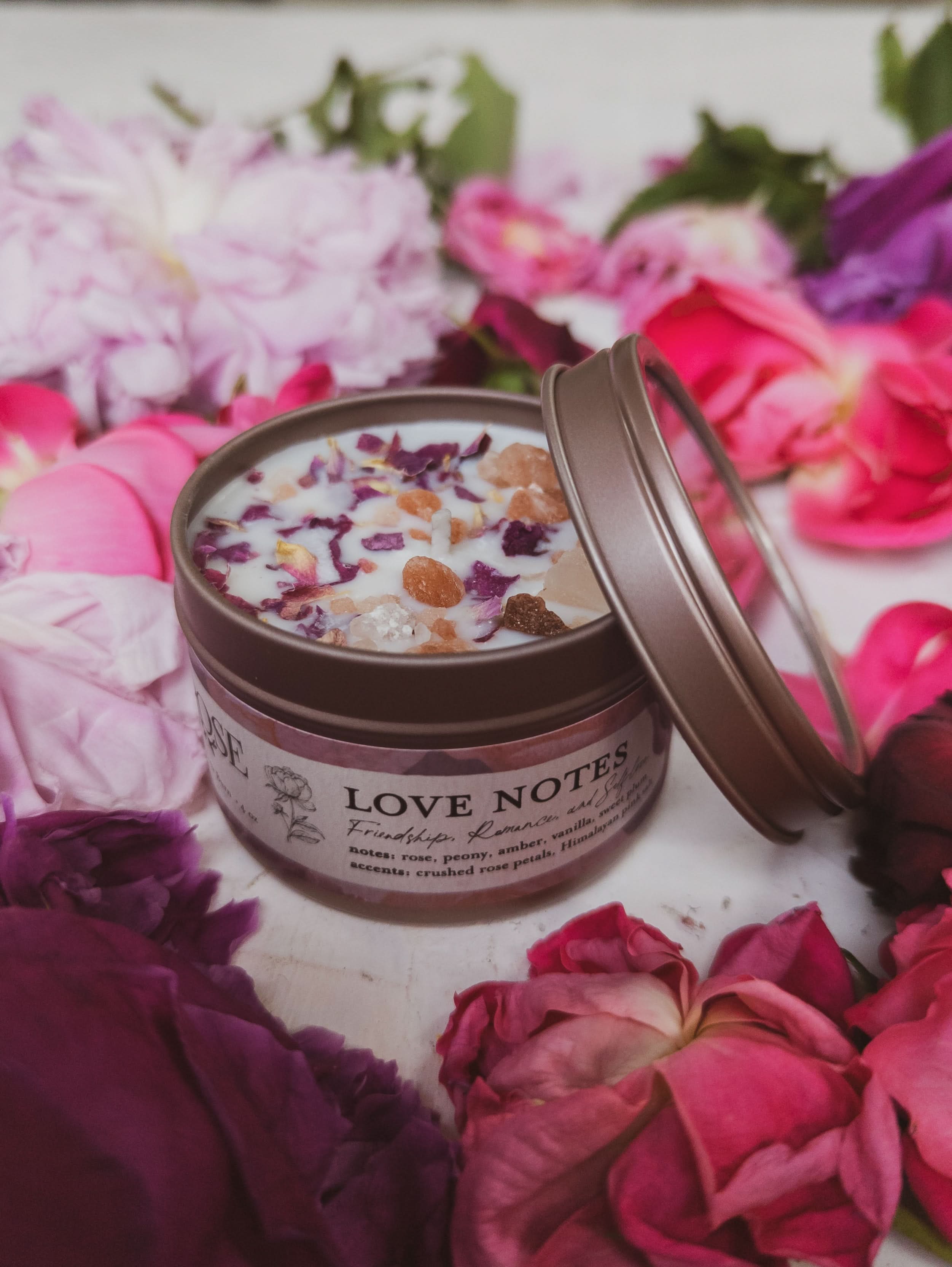 Ash & Rose candle LOVE NOTES Rose + Pink Salt Candle