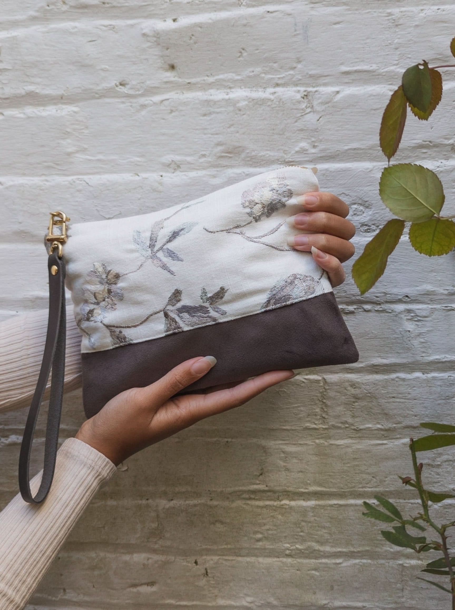 Ash & Rose Winona Embroidered Linen Wristlet