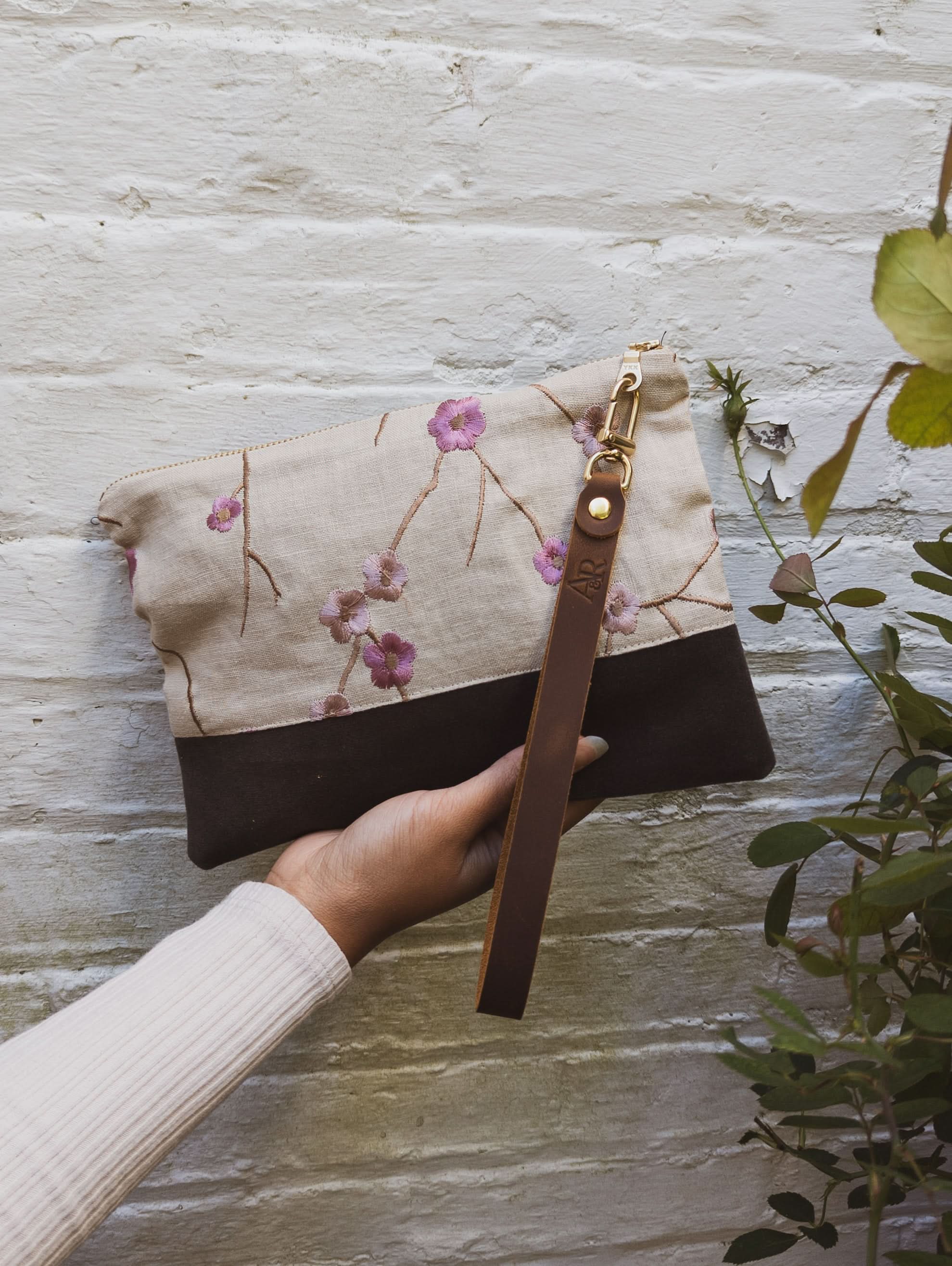 Alice Embroidered Linen Wristlet - My American Goods