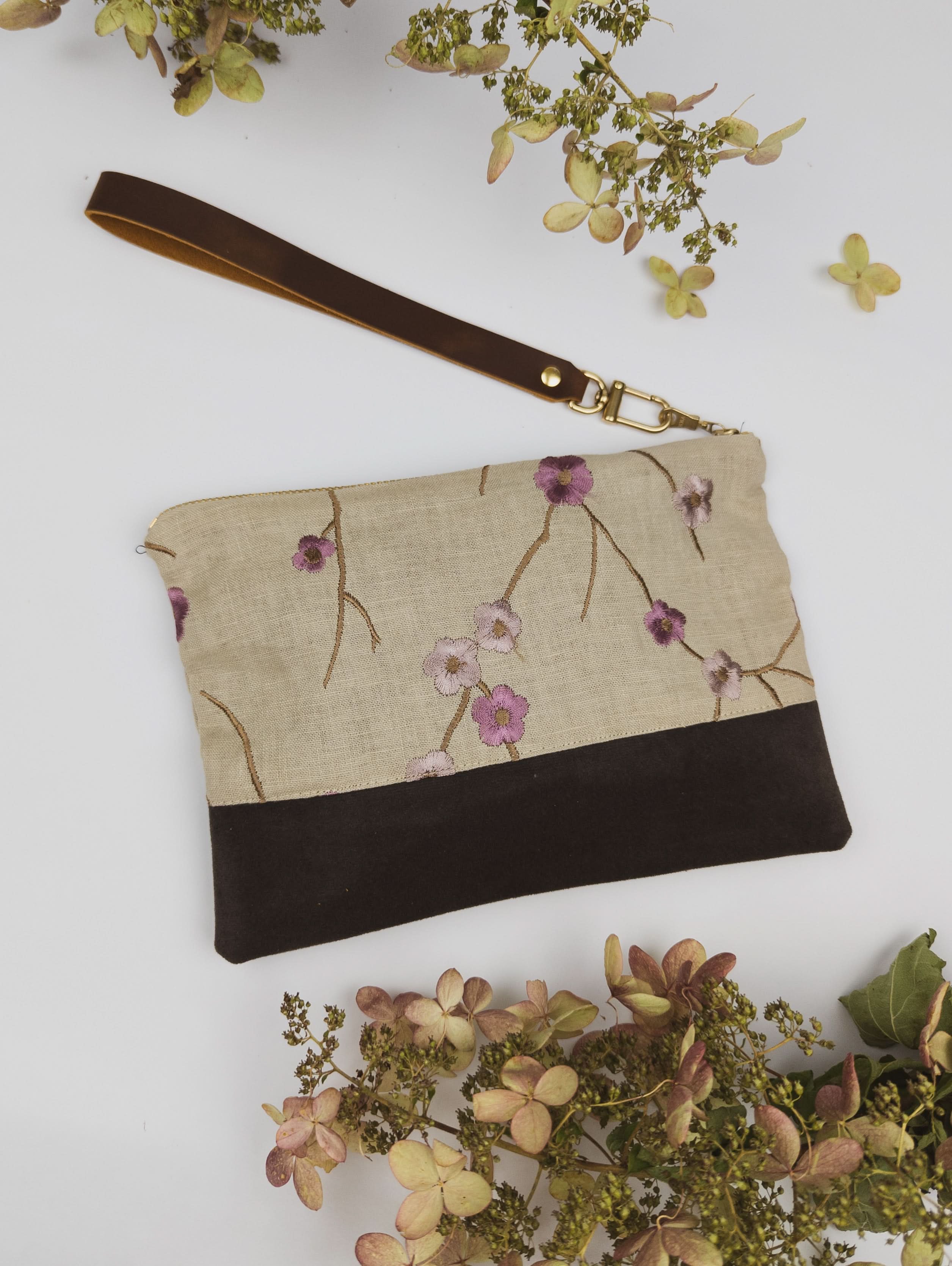 Alice Embroidered Linen Wristlet - My American Goods