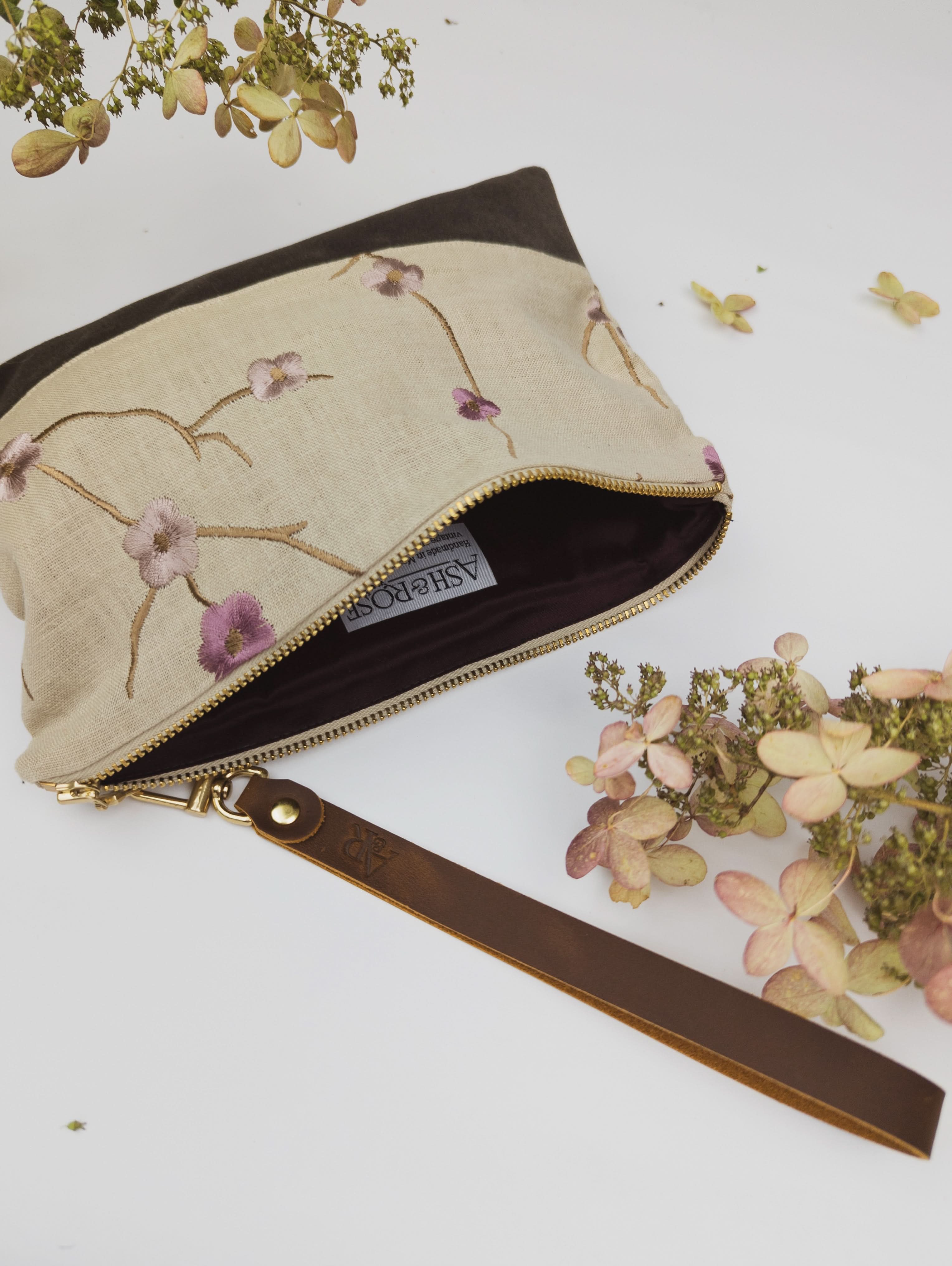 Alice Embroidered Linen Wristlet - My American Goods