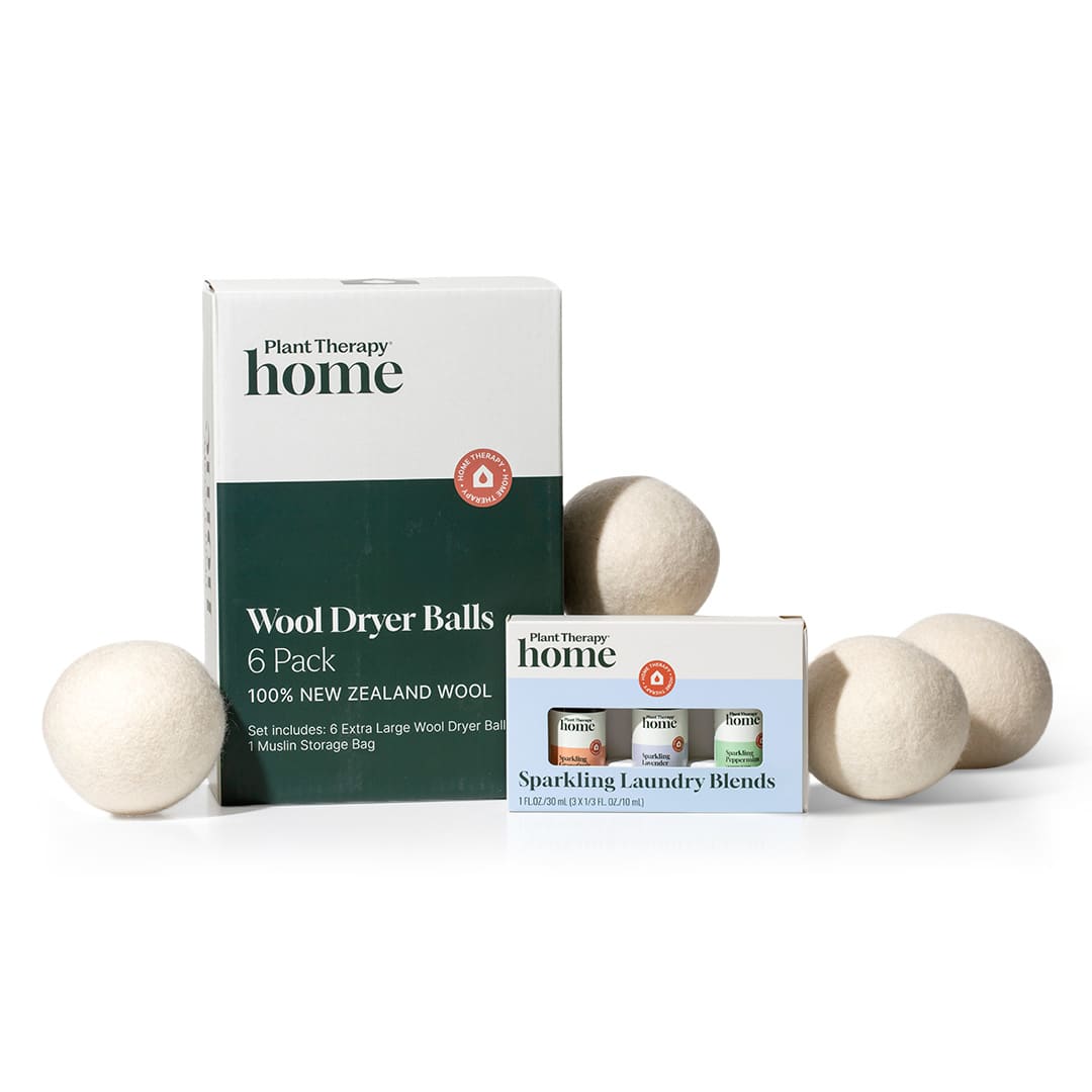 Plant Therapy Household Wool Dryer Balls 6 Pack and Sparkling Laundry Blend 3 Pack