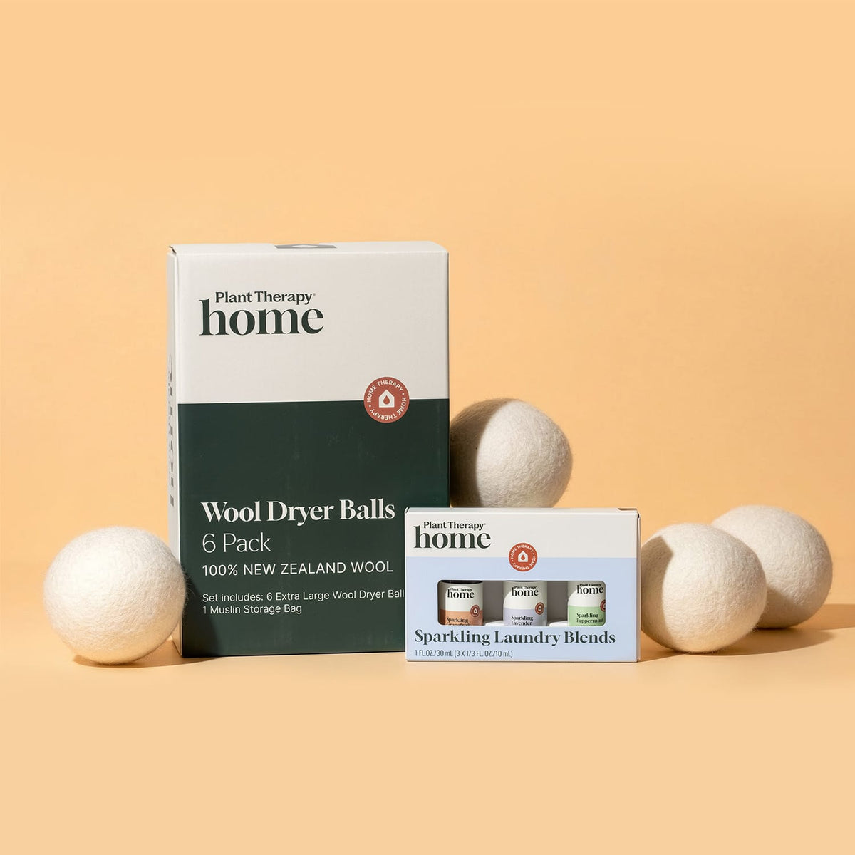 Plant Therapy Household Wool Dryer Balls 6 Pack and Sparkling Laundry Blend 3 Pack