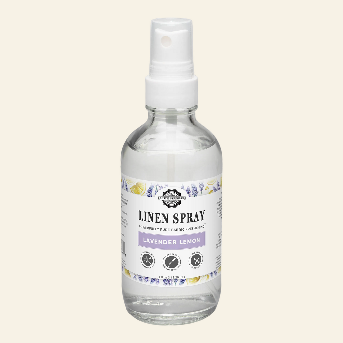 Linen spray bottle with lavender lemon scent on a white background