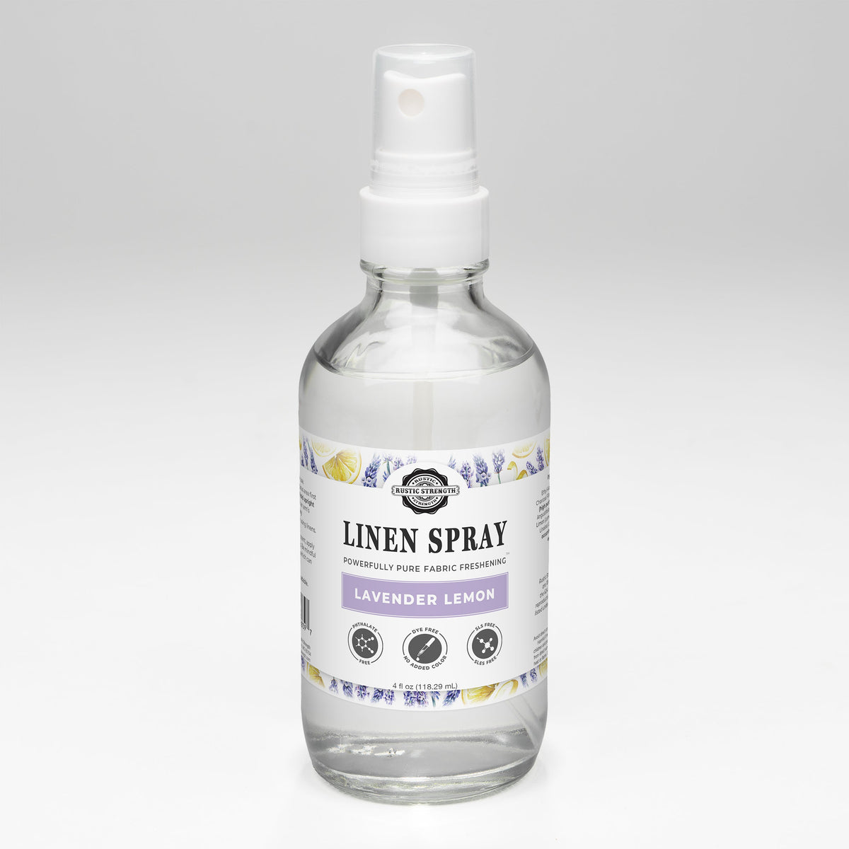 Linen spray bottle with lavender lemon scent on a white background