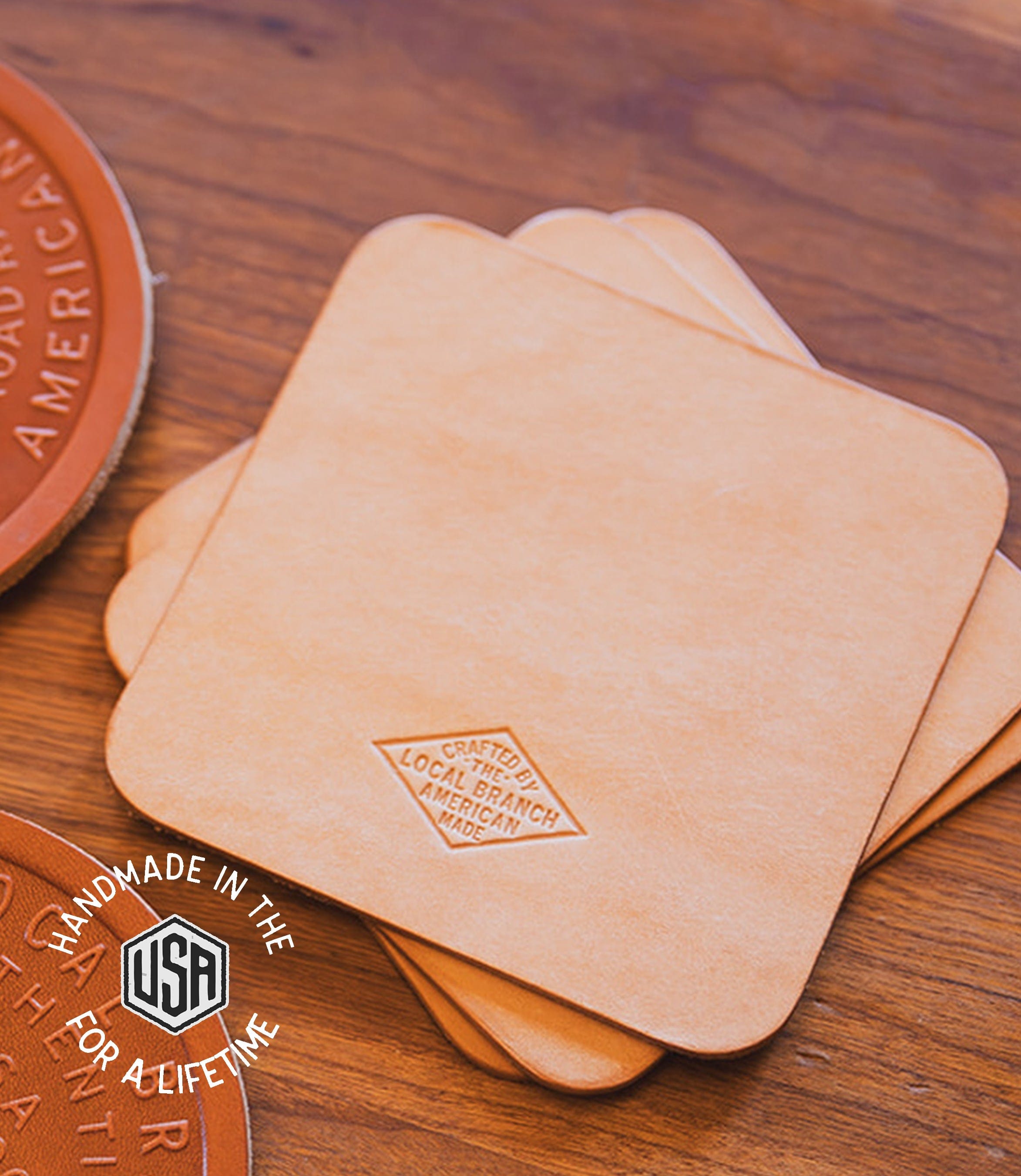 The Local Branch Leather Coaster Small Batch Square Coasters - USA Made