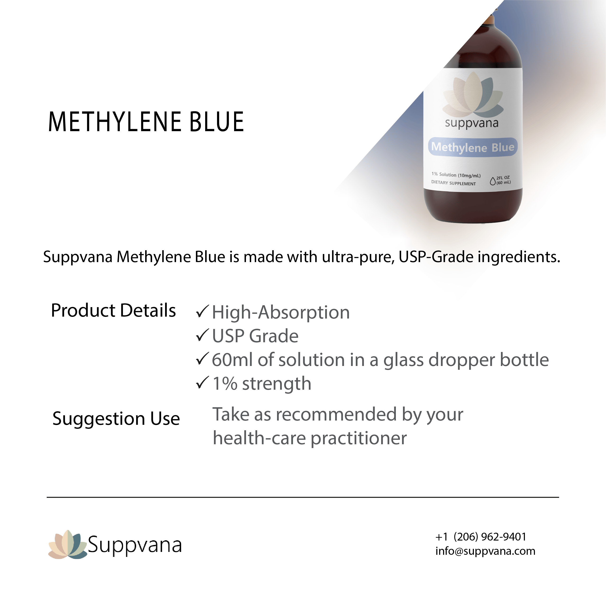 Suppvana Methylene Blue Liquid 1% (600mg, 2oz) - My American Goods