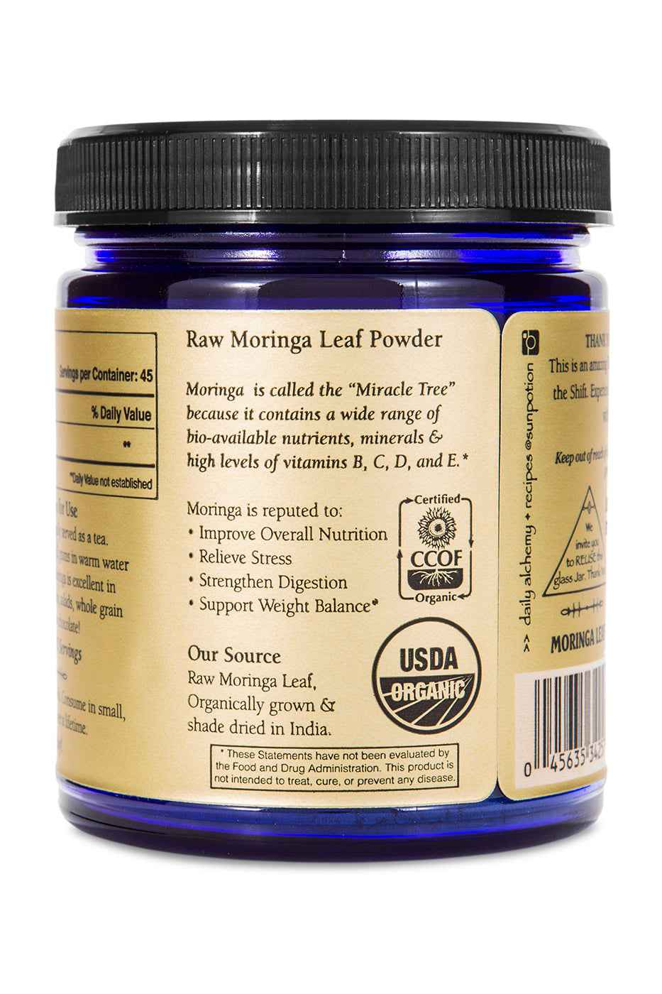 Sun Potion Adaptogen 90g Jar Moringa Leaf Powder (Organic)