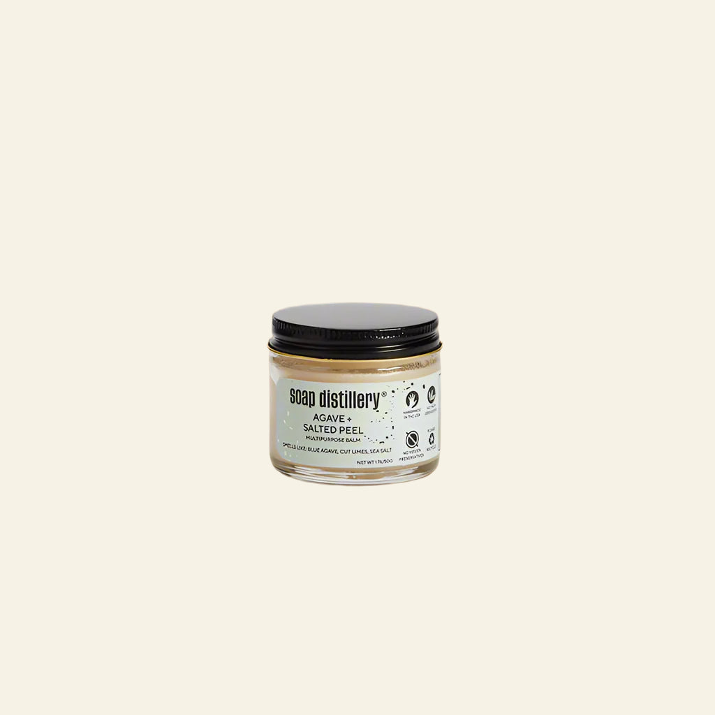 Jar of soap with a label on a white background