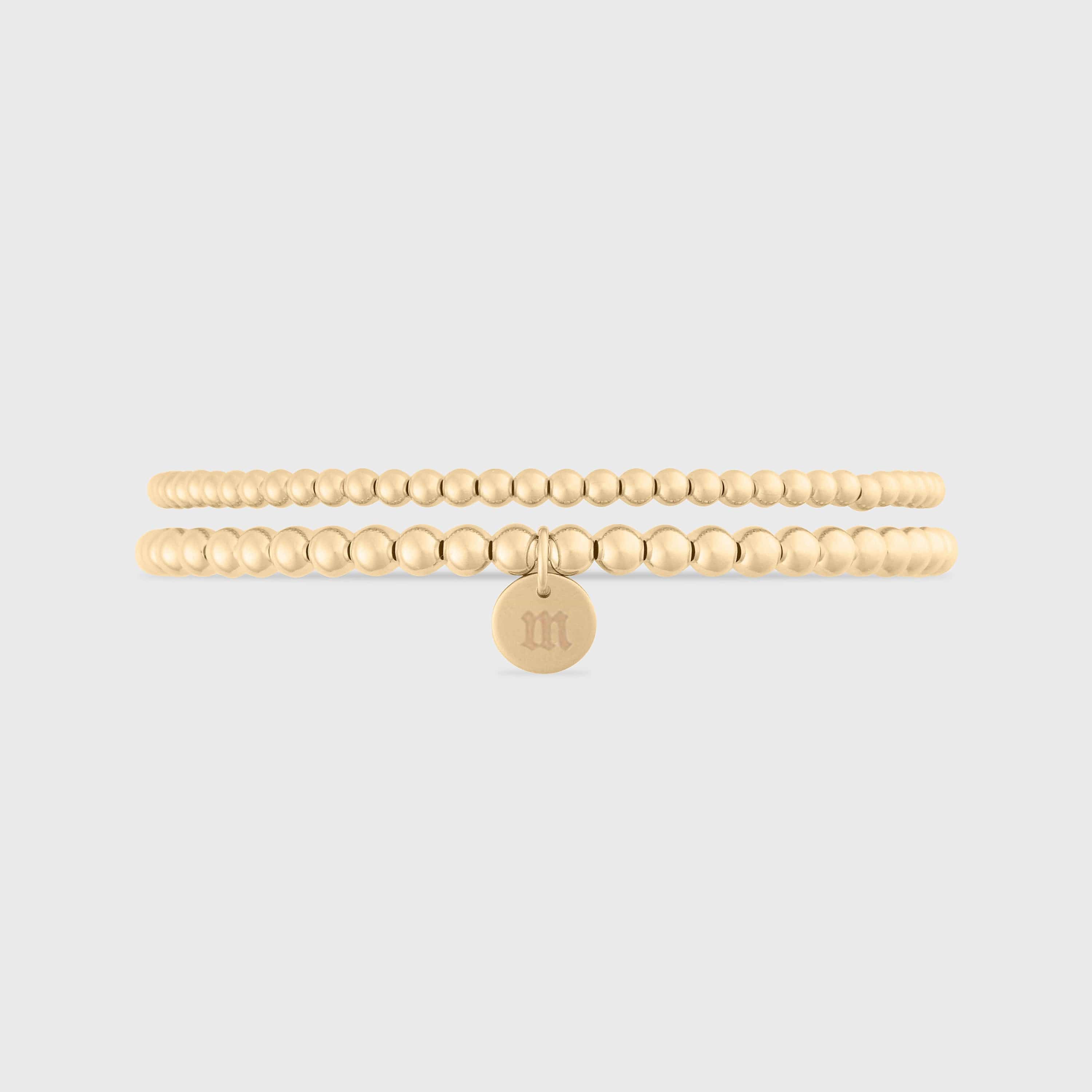 Old English Initial Juno Double Bracelet Stack (3mm + 4mm)