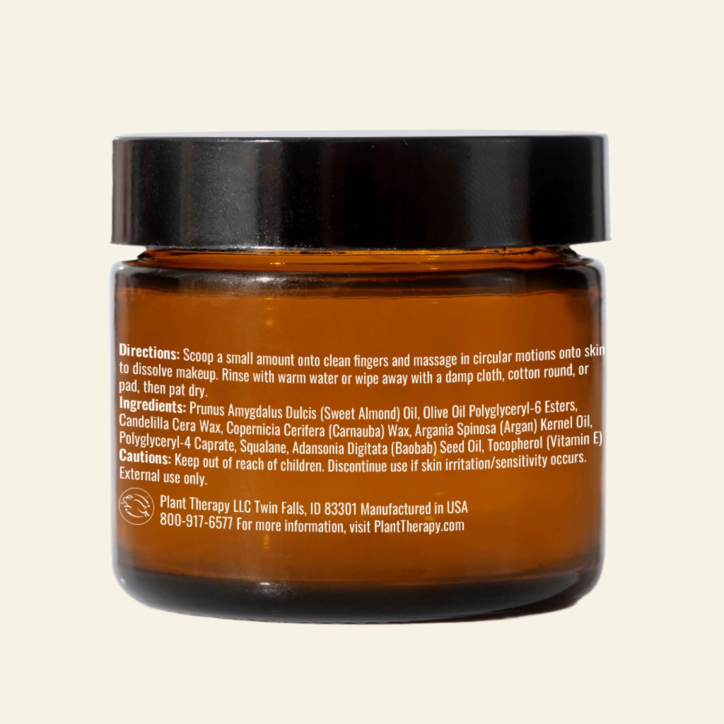 Jar of skincare product with label on a white background
