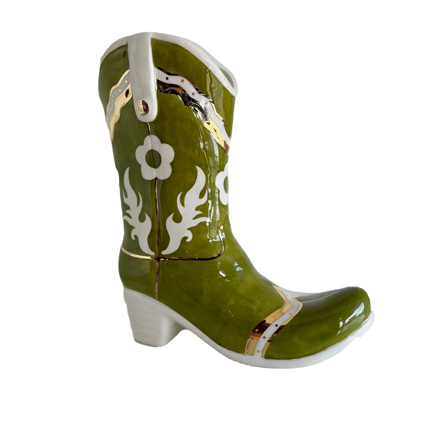 Ruby Clay Company Martini Green Single Tone Monogrammed Cowboy Boot Vase