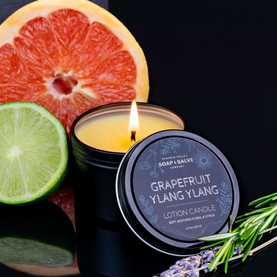 Chagrin Valley Soap & Salve Massage Candle 4 fl oz Tin Body & Massage Candle: Grapefruit Ylang Ylang
