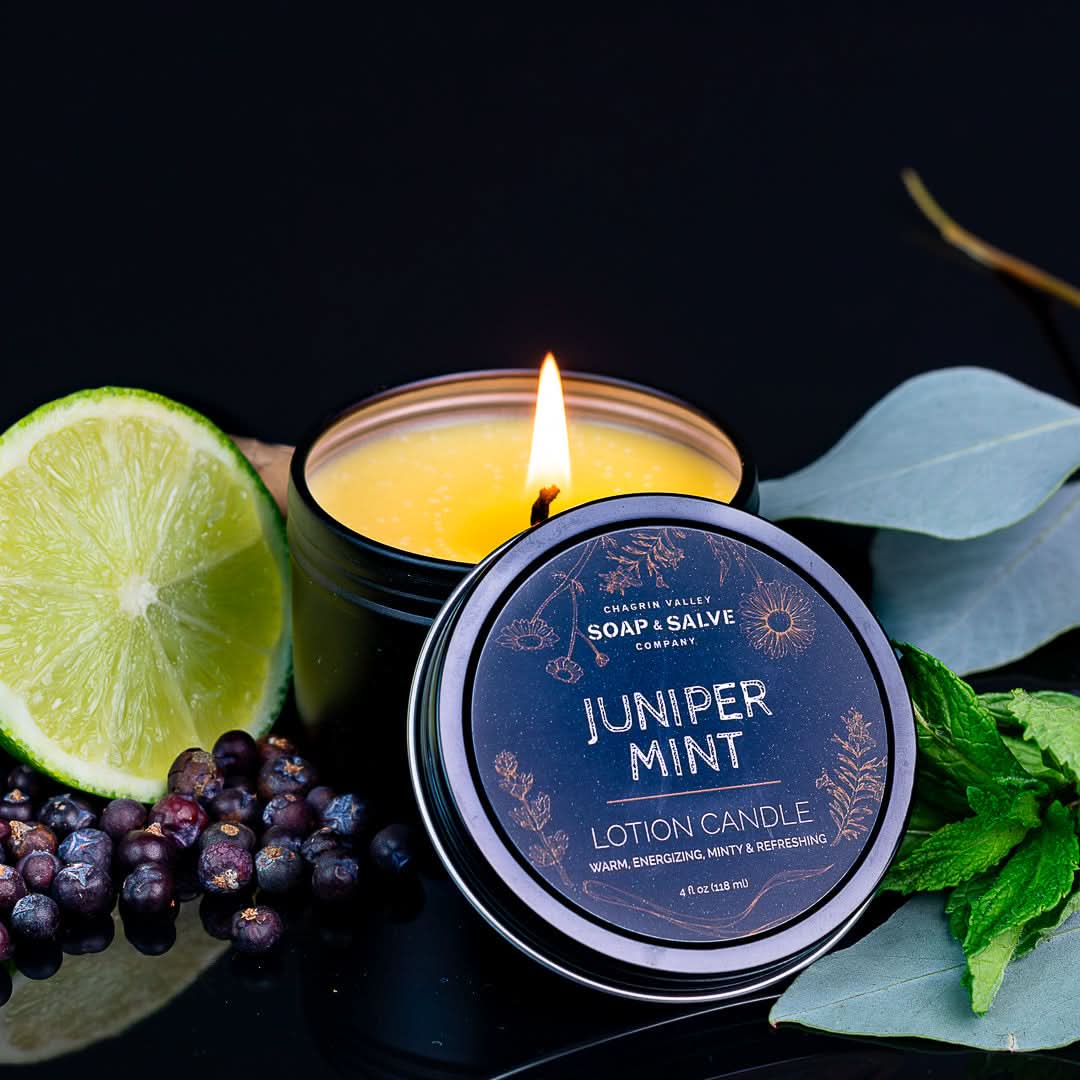 Chagrin Valley Soap & Salve Massage Candle 4 fl oz Tin Body & Massage Candle: Juniper Mint