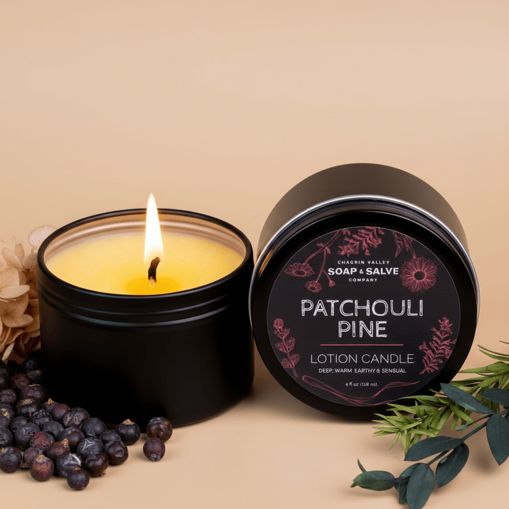 Chagrin Valley Soap & Salve Massage Candle 4 fl oz Tin Body & Massage Candle: Patchouli Pine