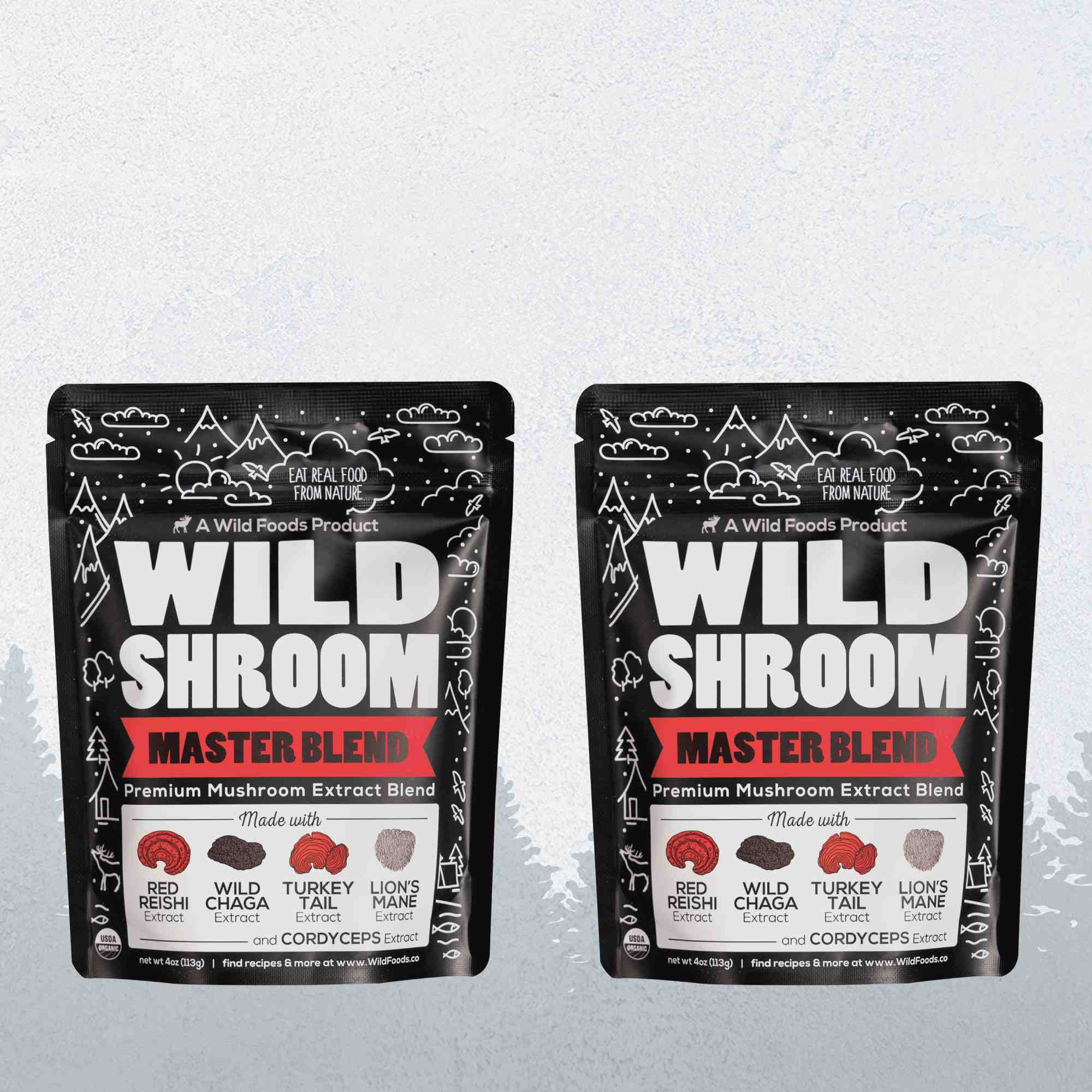 Wild Foods Mushrooms 2x - 4oz (Save $2!) Master Mushrooms Blend, 110 servings – Immune Boosting Adaptogenic Mushrooms