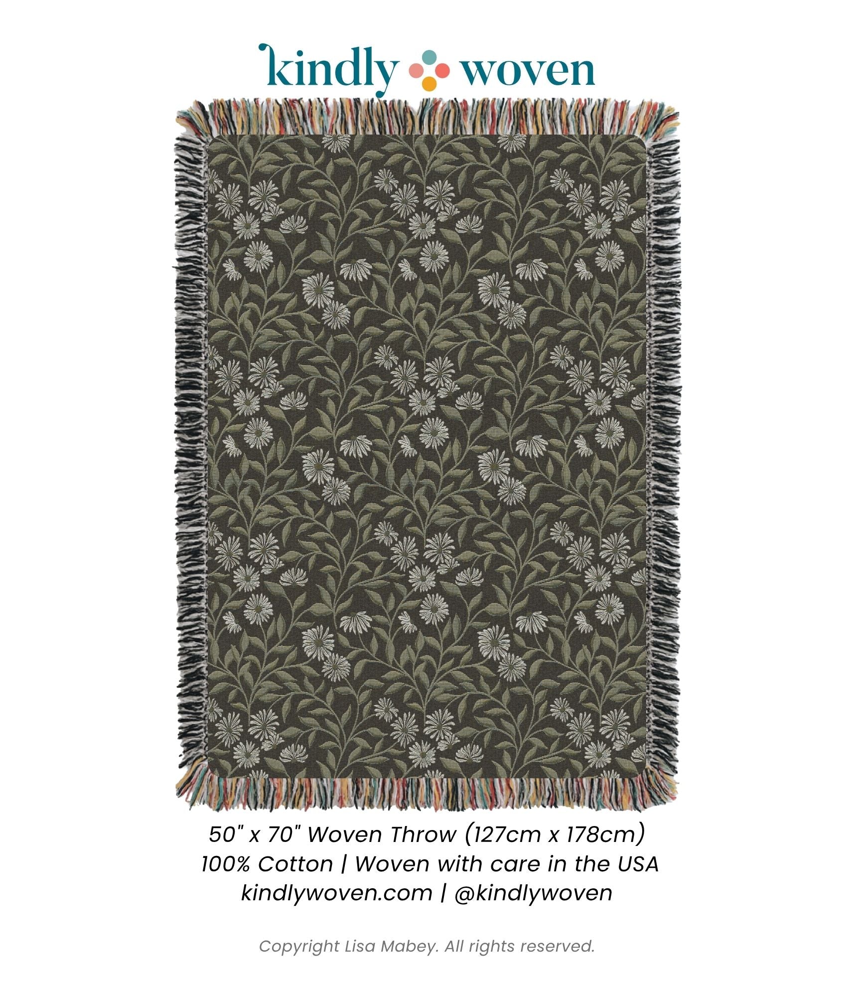 May Bramble Black & Gold Floral Cotton Throw Blanket