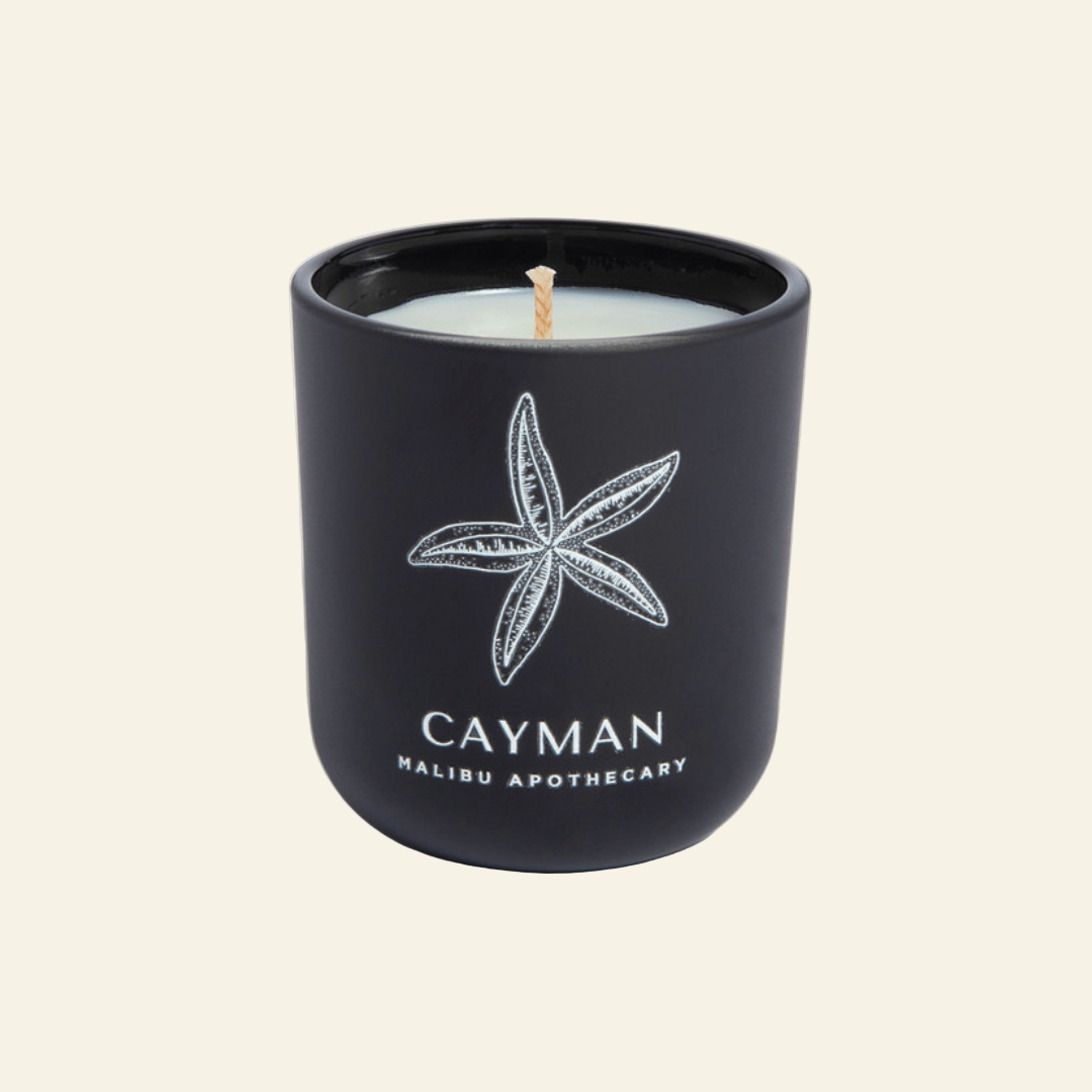 Black candle jar with starfish design and &