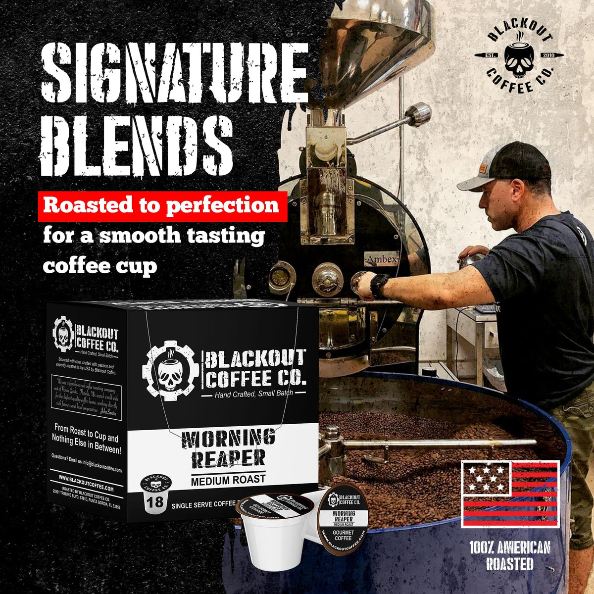 Blackout Coffee Co Coffee Pods & Capsules Morning Reaper Medium Roast Coffee Pods – 18 Count