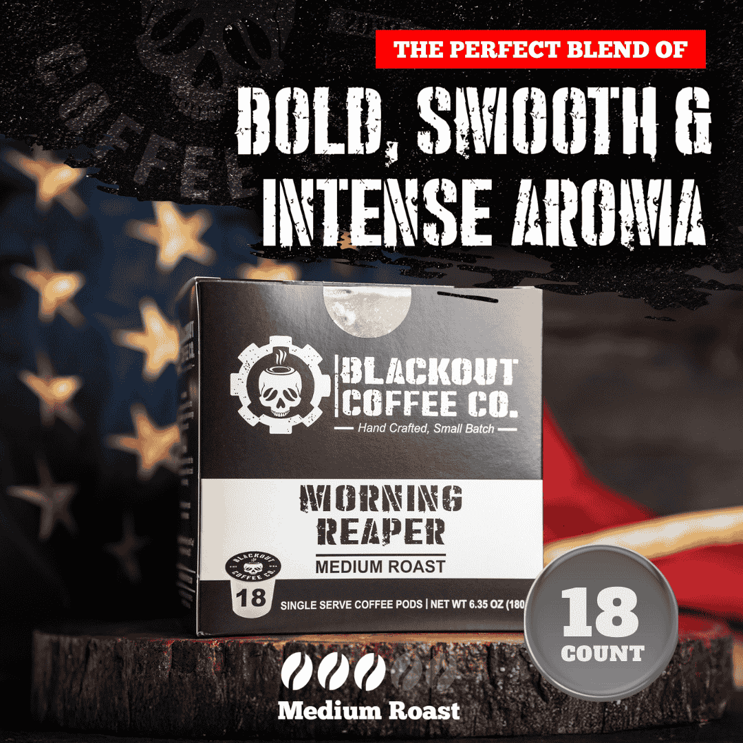 Blackout Coffee Co Coffee Pods & Capsules Morning Reaper Medium Roast Coffee Pods – 18 Count
