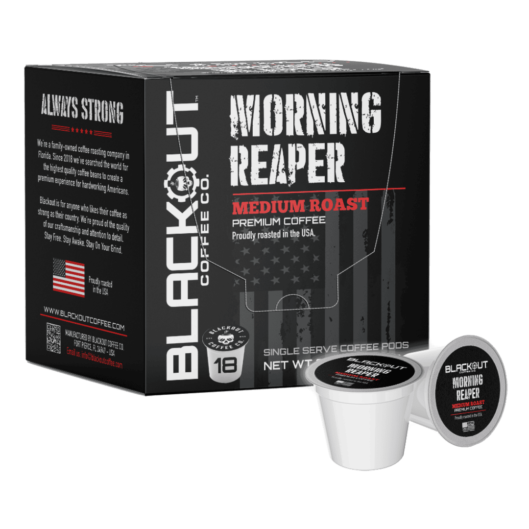 Blackout Coffee Co Coffee Pods & Capsules Morning Reaper Medium Roast Coffee Pods – 18 Count