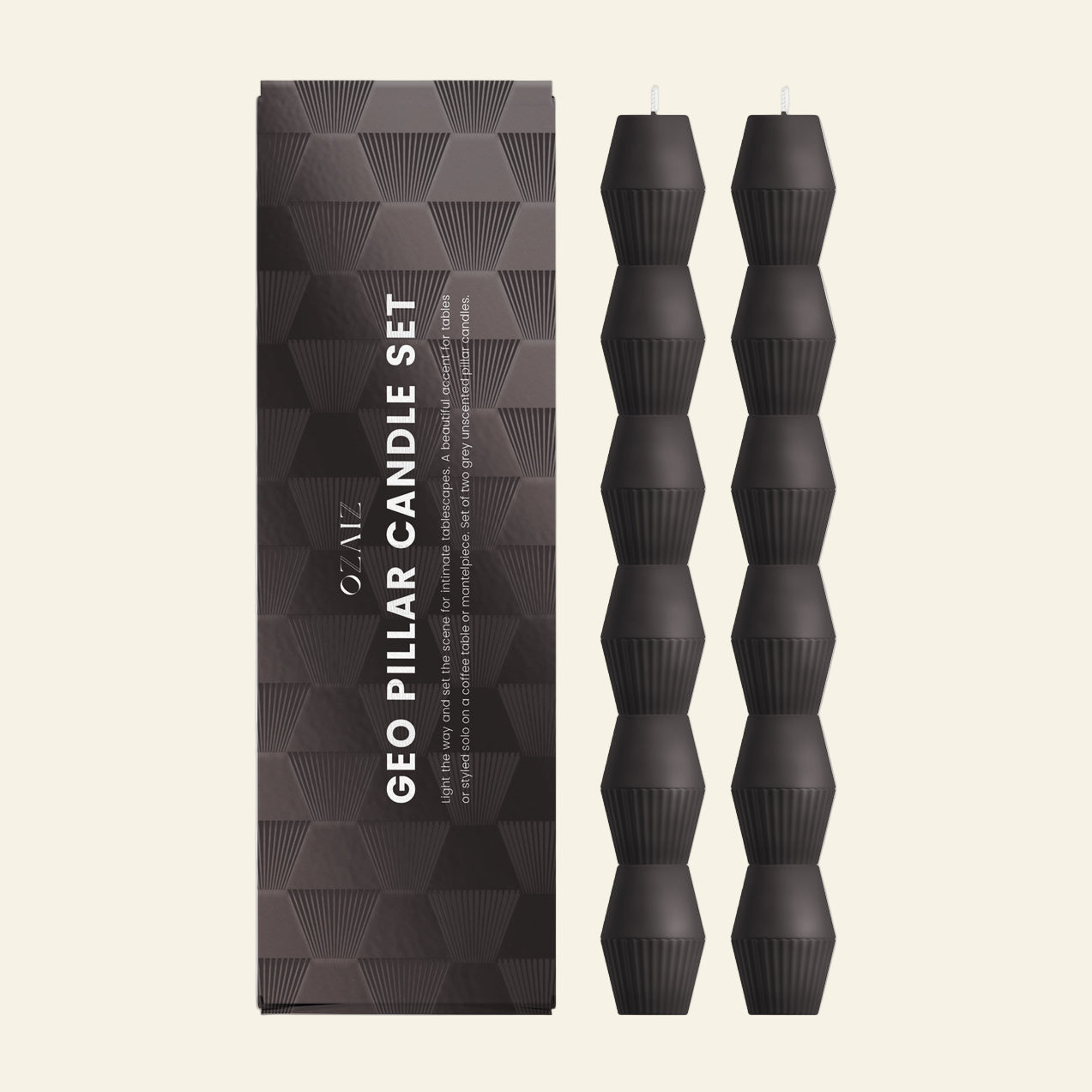Charcoal Geometric Pillar Candle (Set of 2)