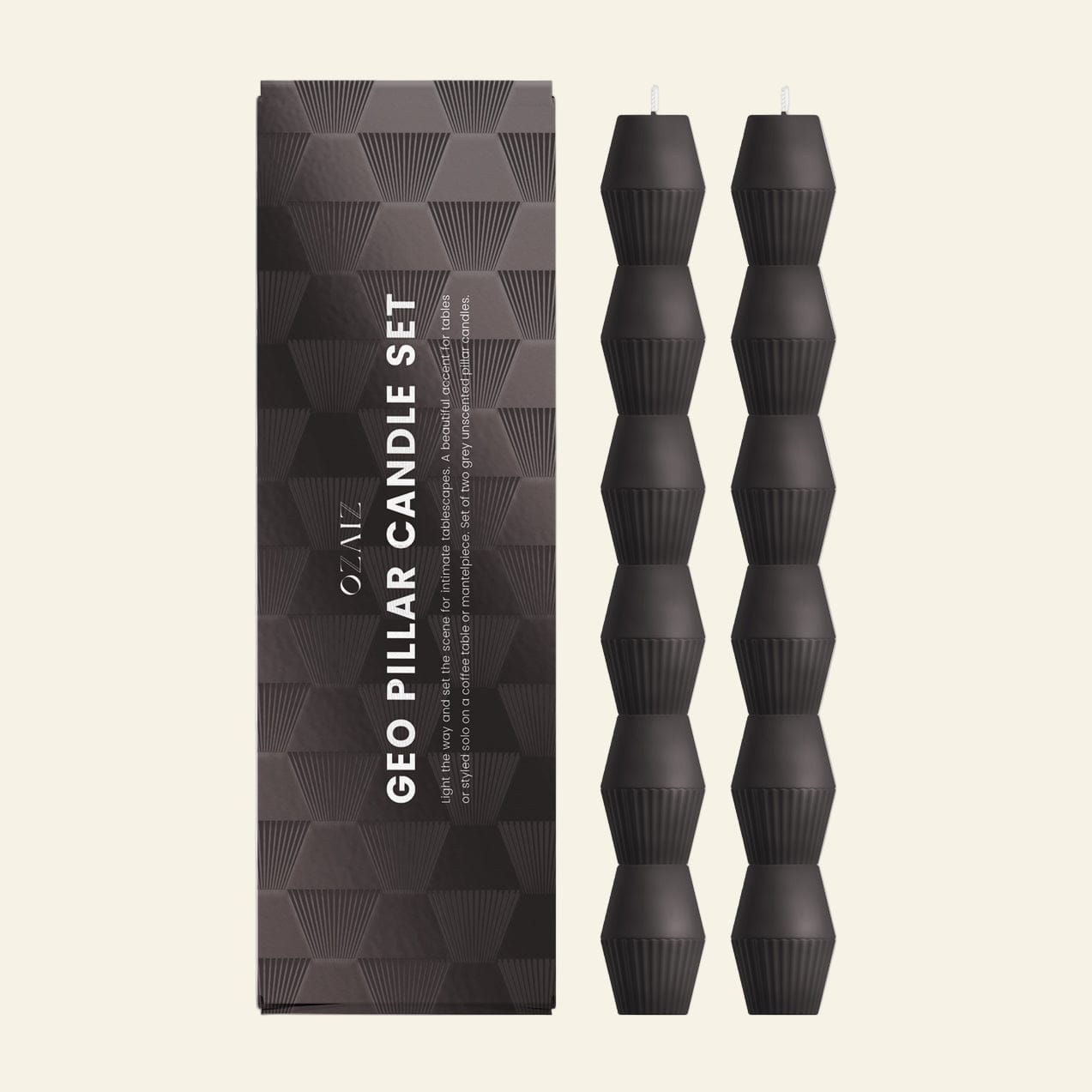 Charcoal Geometric Pillar Candle (Set of 2) - My American Goods