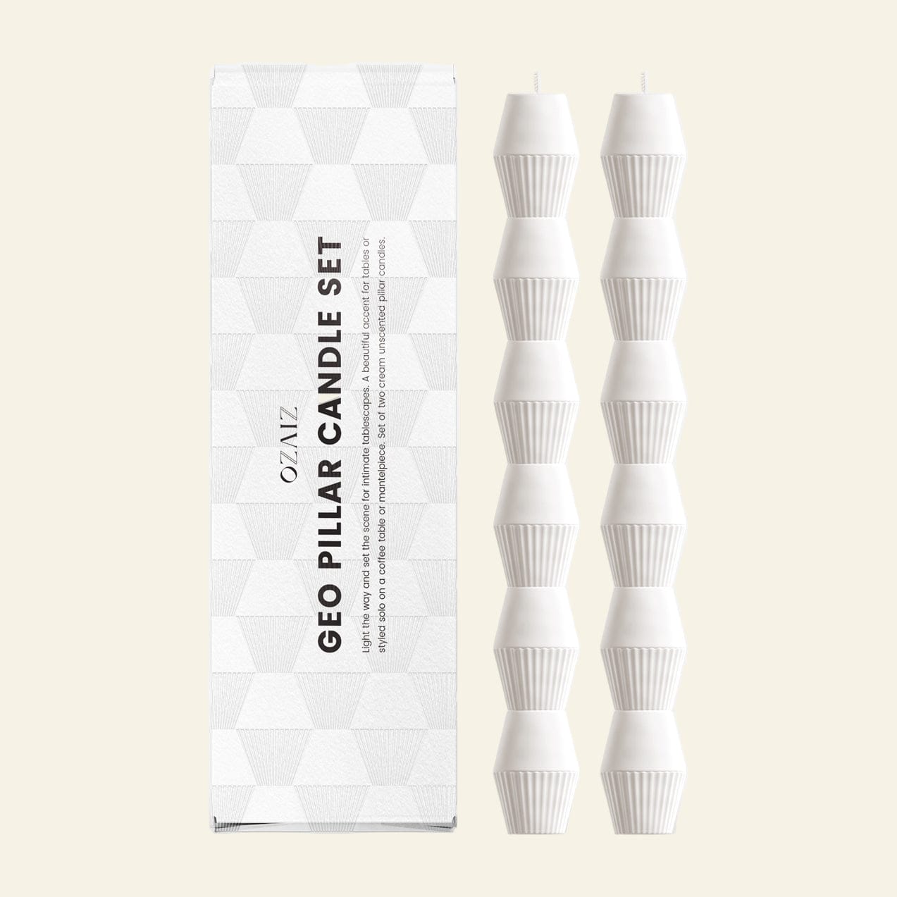 Ivory Geometric Pillar Candle (Set of 2) - My American Goods