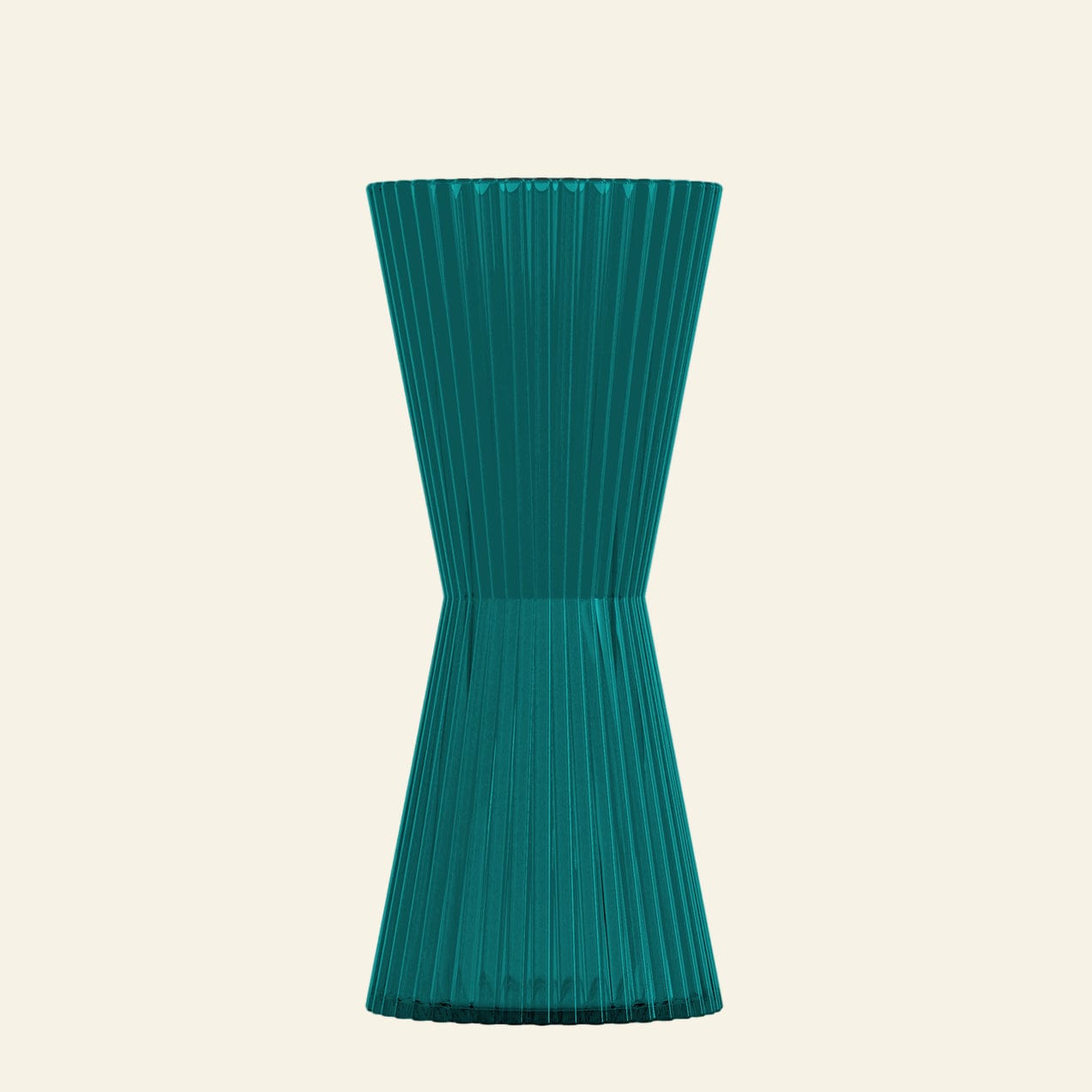 Teal ribbed vase on a light gray background