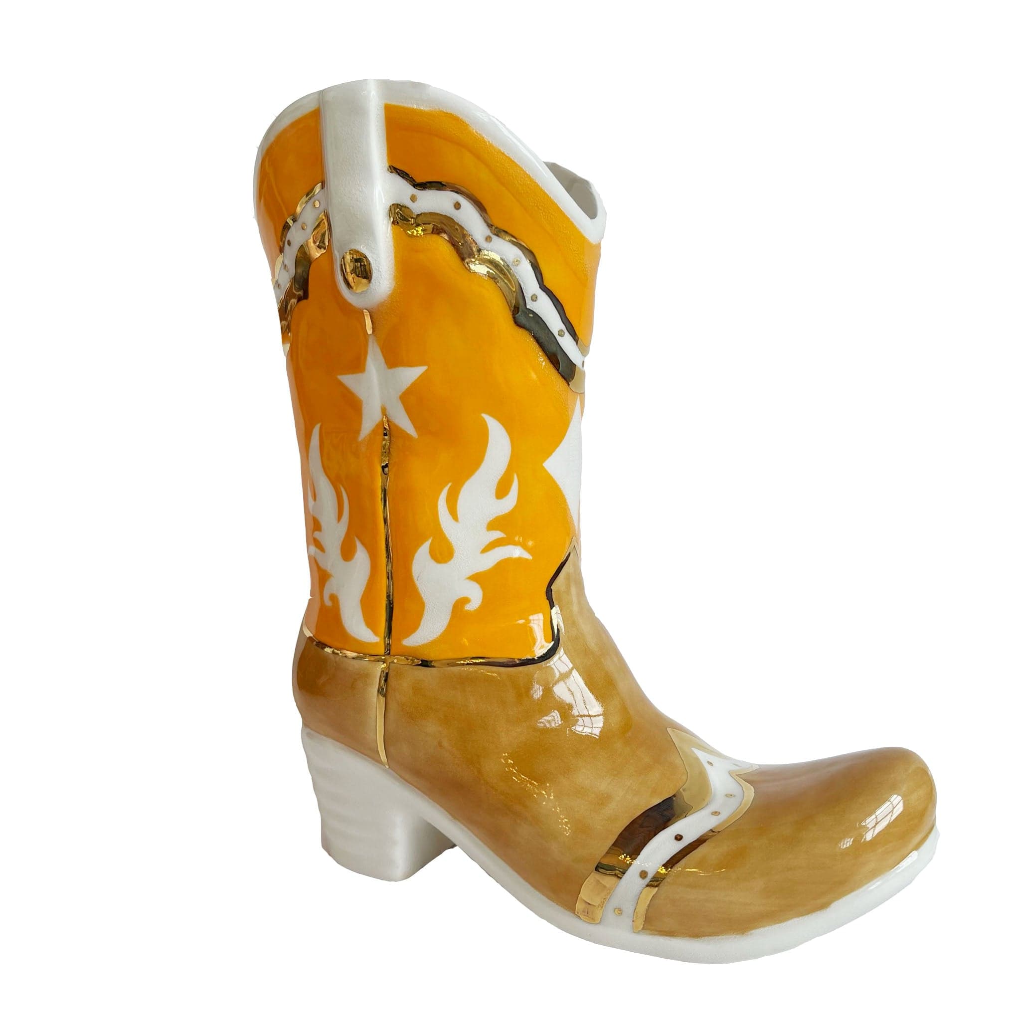 Ruby Clay Company Okie Orange Two Tone Monogrammed Cowboy Boot Vase
