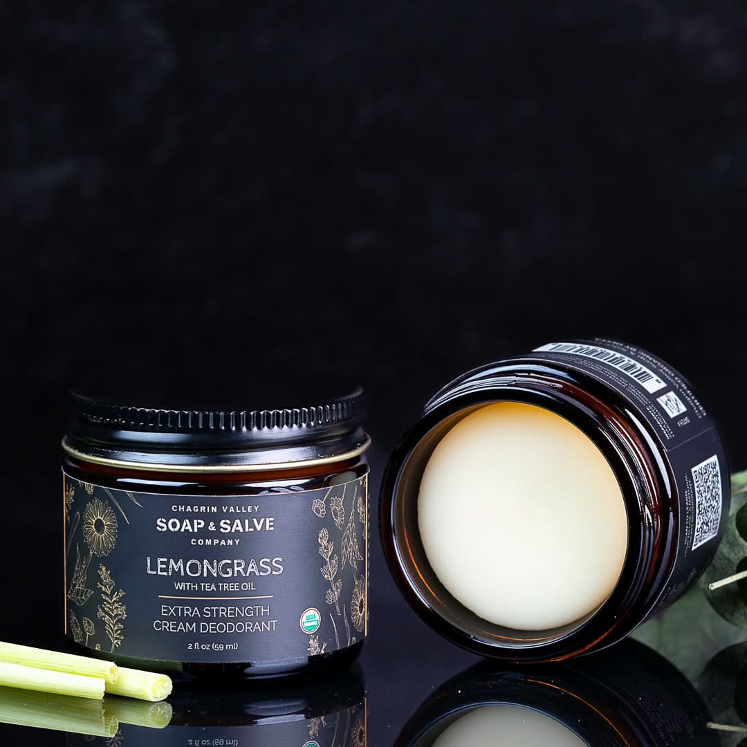 Chagrin Valley Soap & Salve Deodorant 2 fl oz Jar Deodorant Cream: Extra Strength Lemongrass Tea Tree