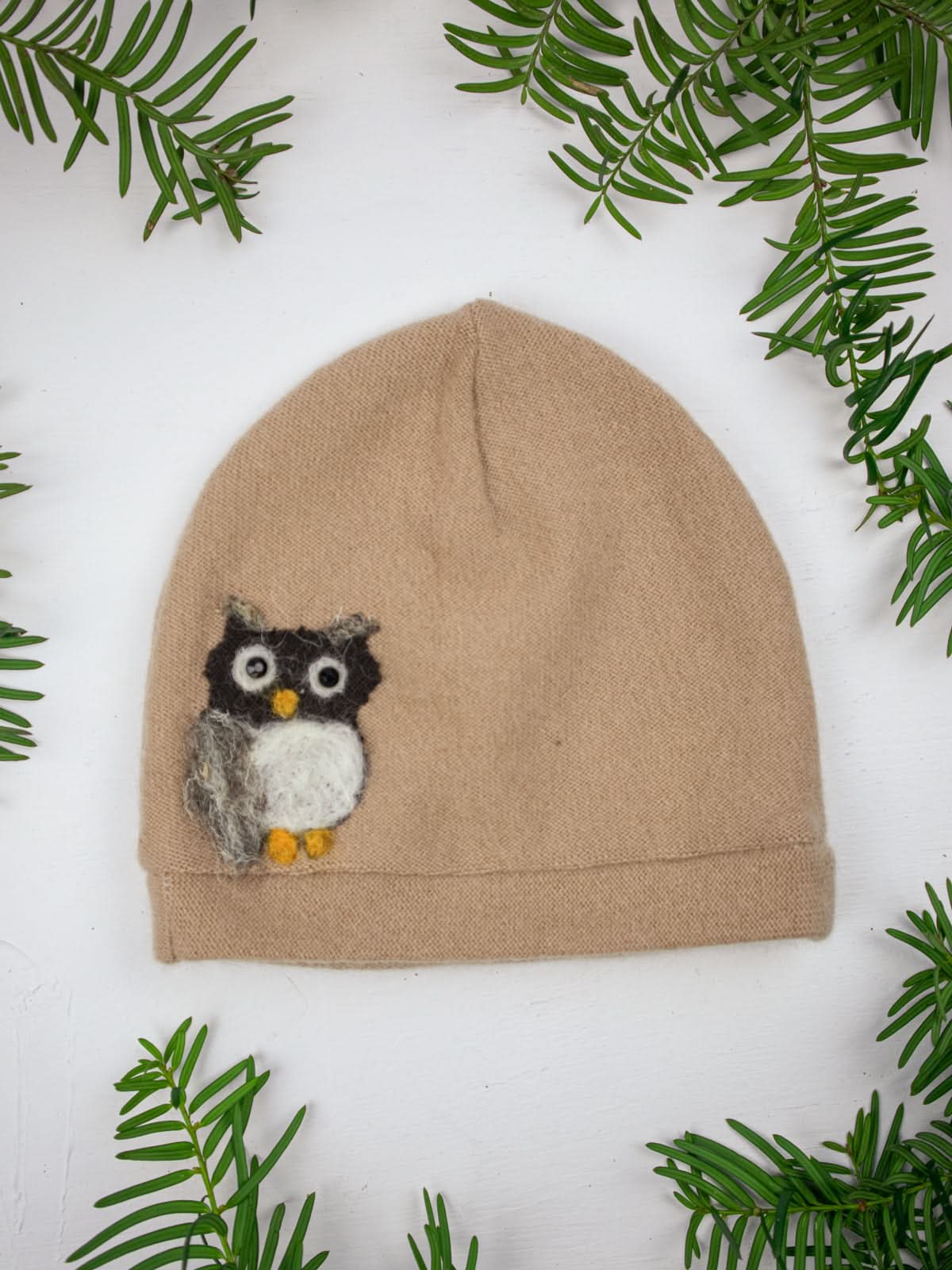 Ash & Rose hat Tan Owl Cashmere Hat - Child